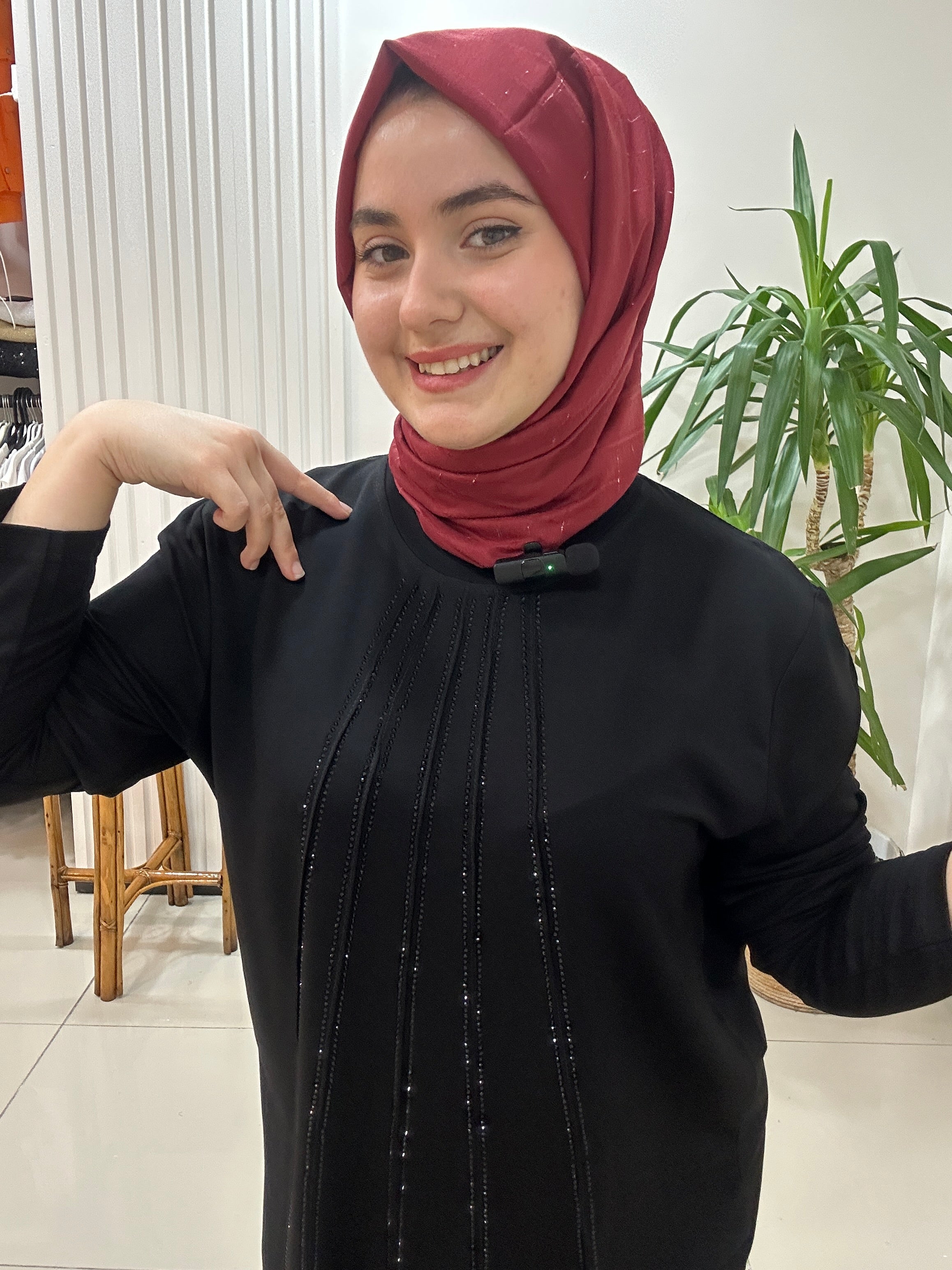 Büyük beden takım taş baskılı - Siyah