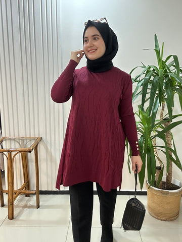 Mermer Desenli Merserize Tunik  Bordo