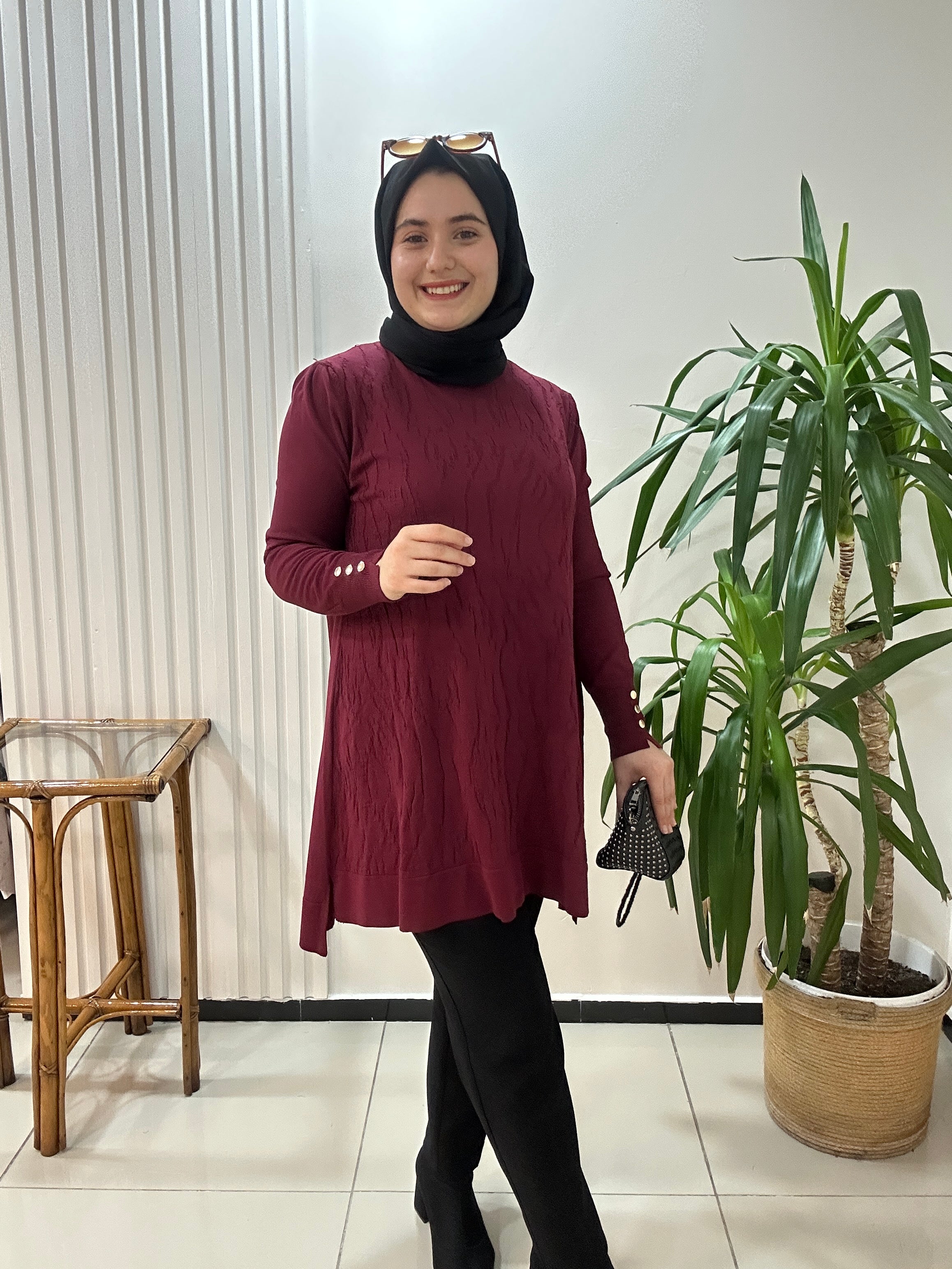 Mermer Desenli Merserize Tunik  Bordo