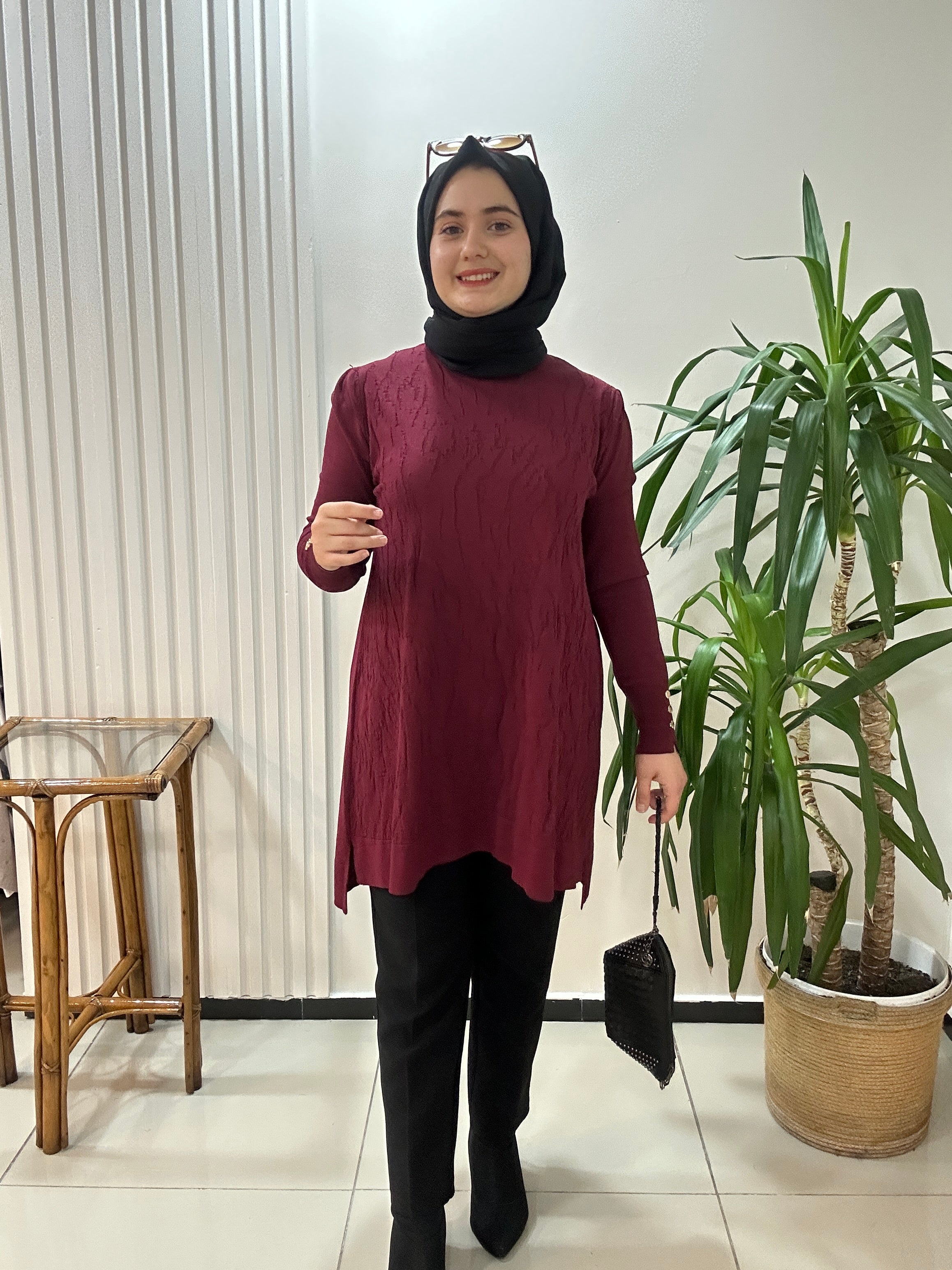 Mermer Desenli Merserize Tunik  Bordo