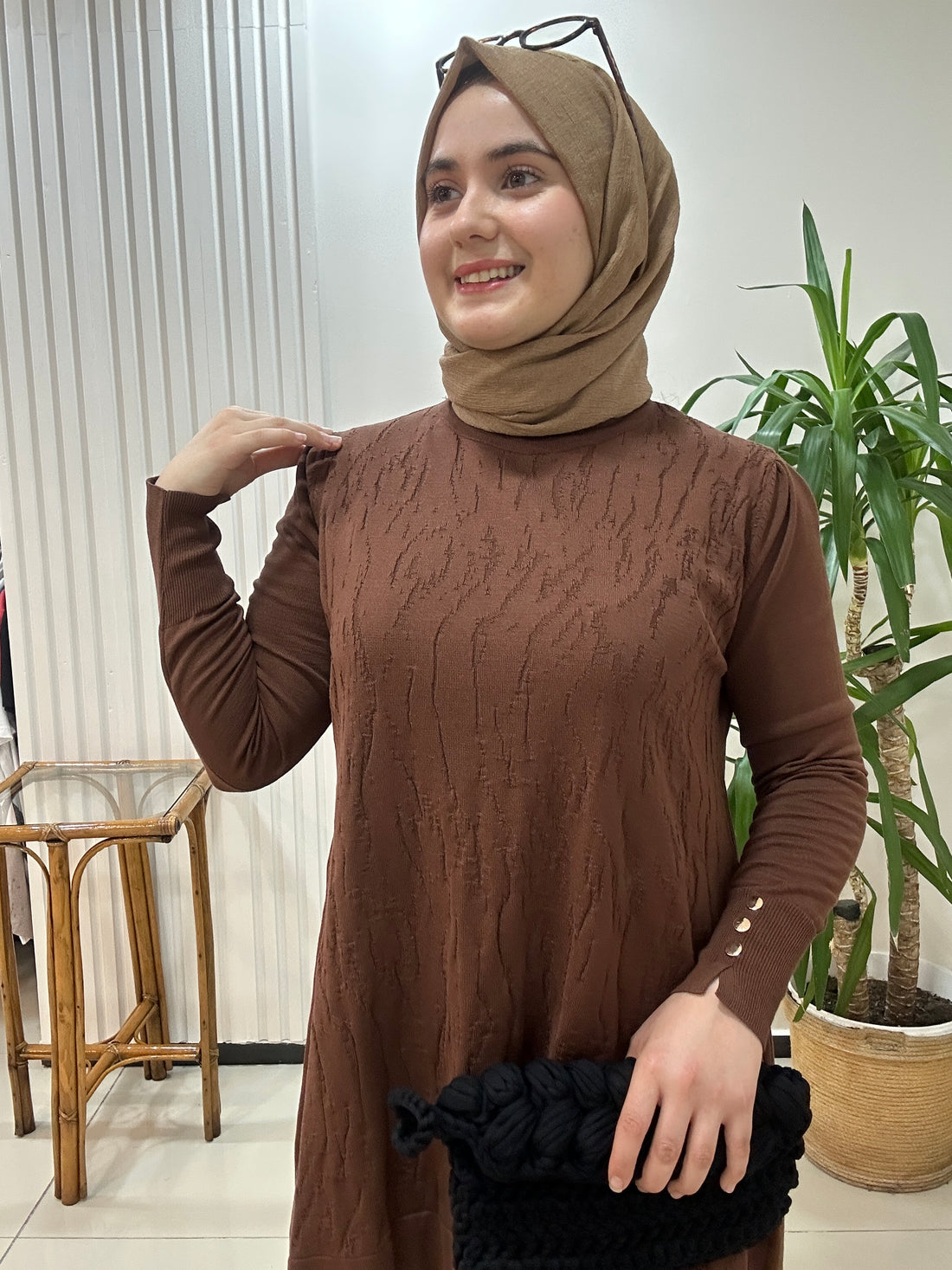 Apoletli Merserize Tunik  Kahve Rengi