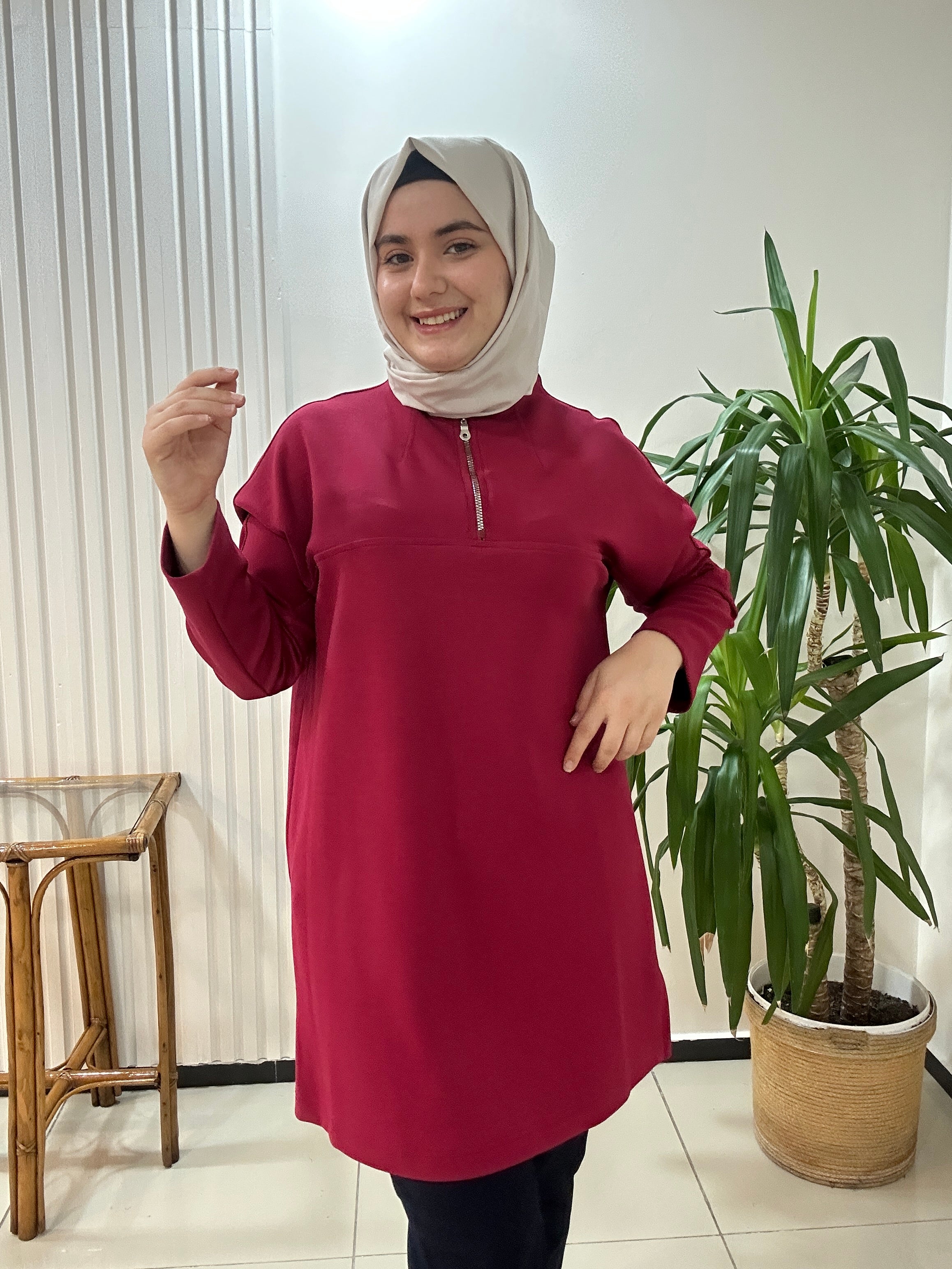 Fermuar Detaylı Sweat BEJ