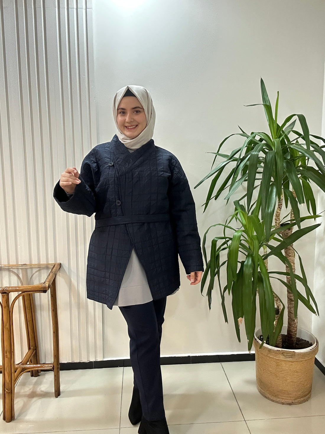 Dokuma Kapitone Trençkot Lacivert Mürdüm