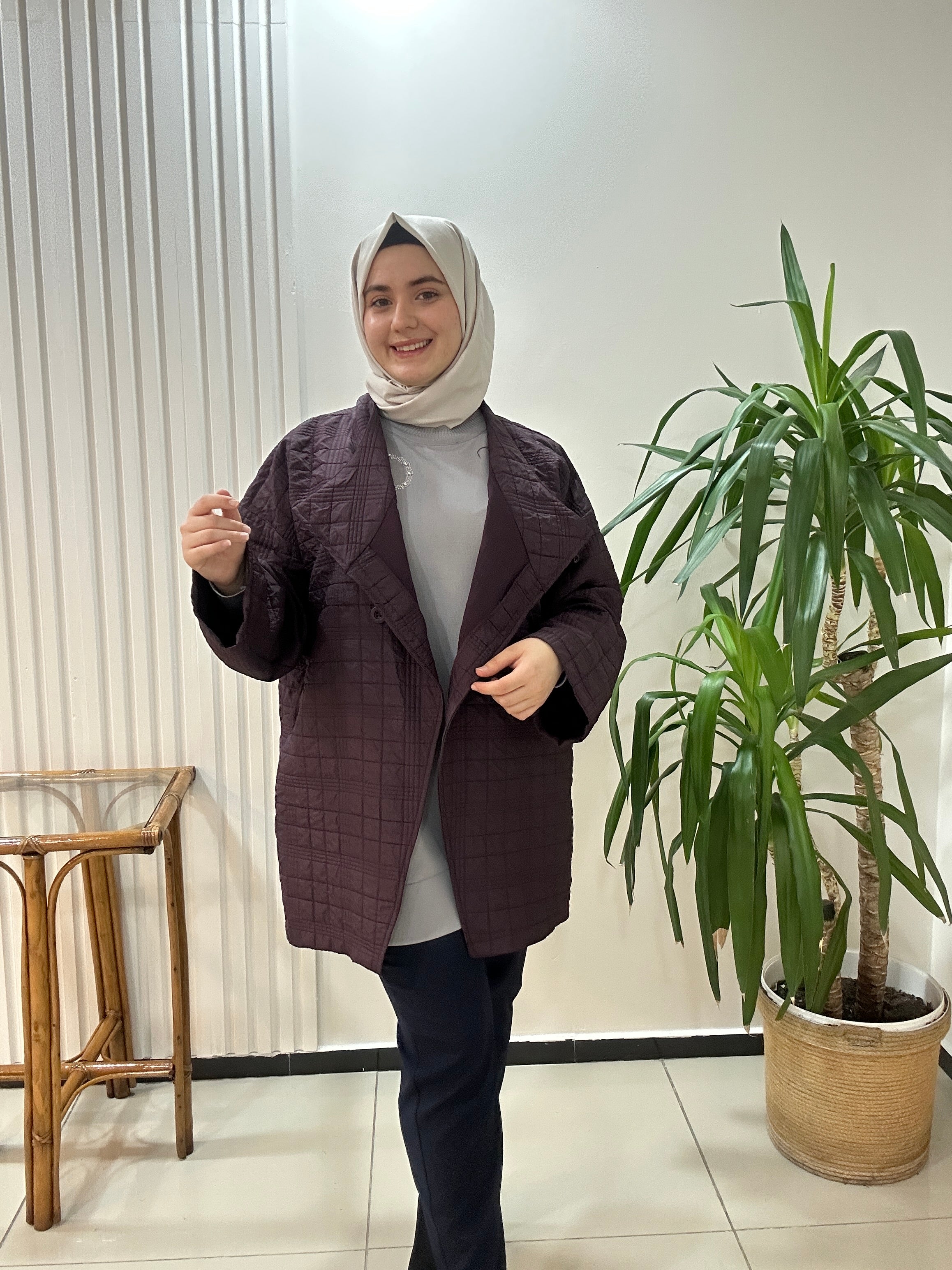 Dokuma Kapitone Trençkot Lacivert Mürdüm