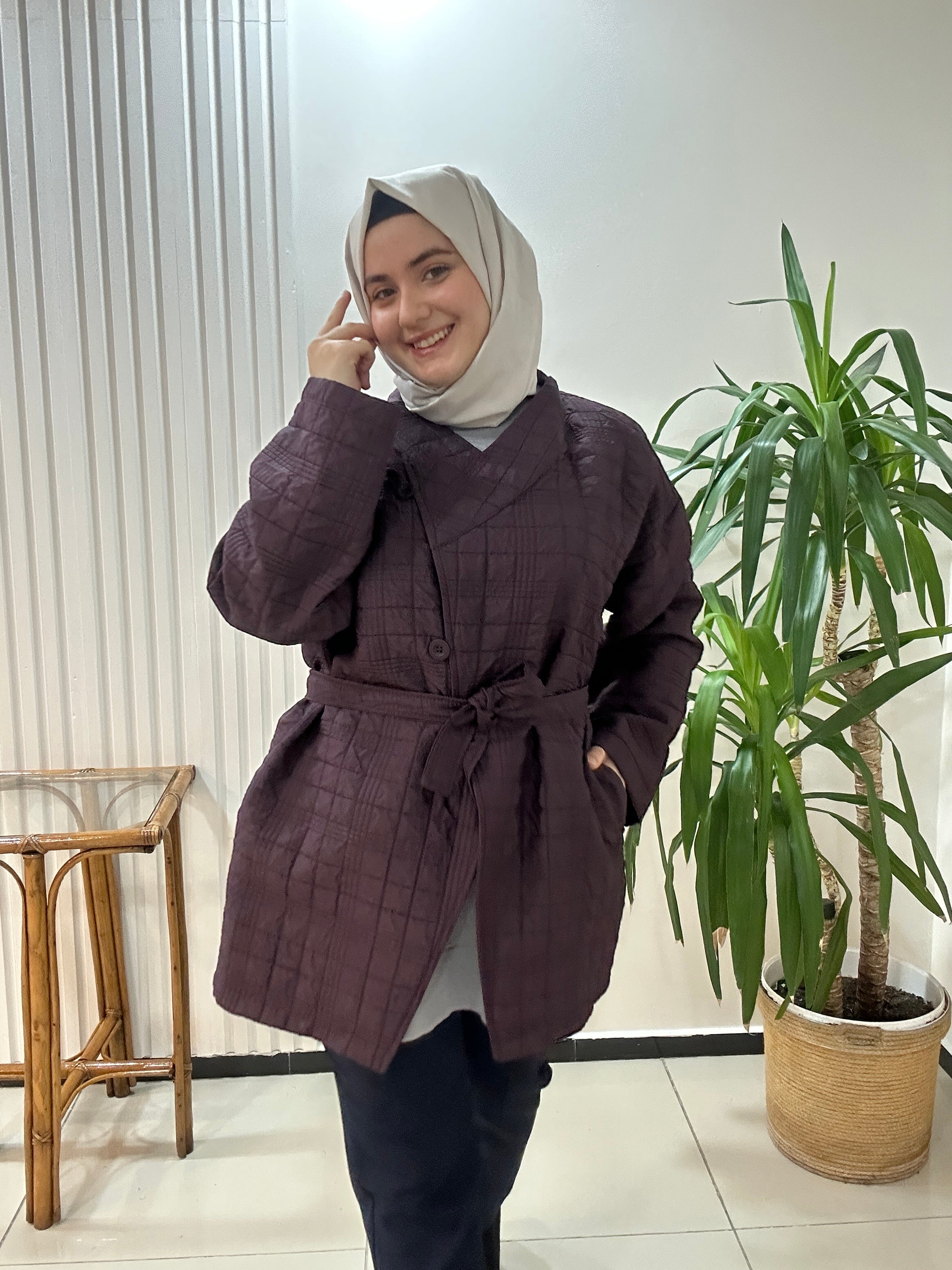 Dokuma Kapitone Trençkot Lacivert Mürdüm