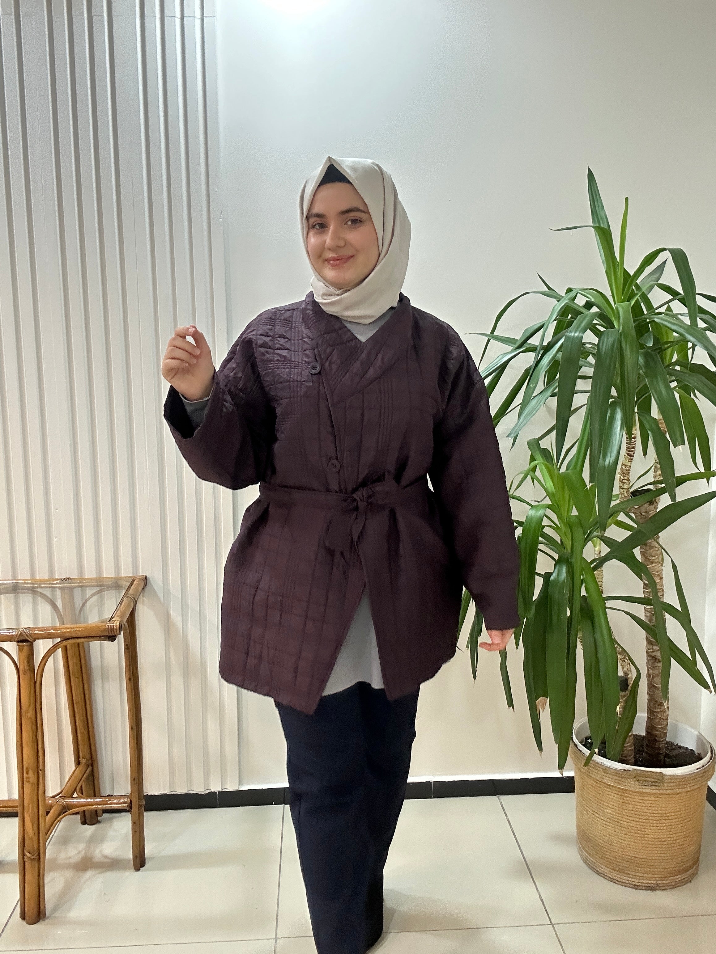 Dokuma Kapitone Trençkot Lacivert Mürdüm