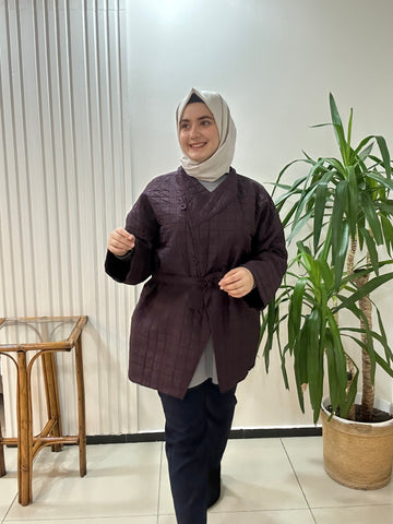 Dokuma Kapitone Trençkot Lacivert Mürdüm