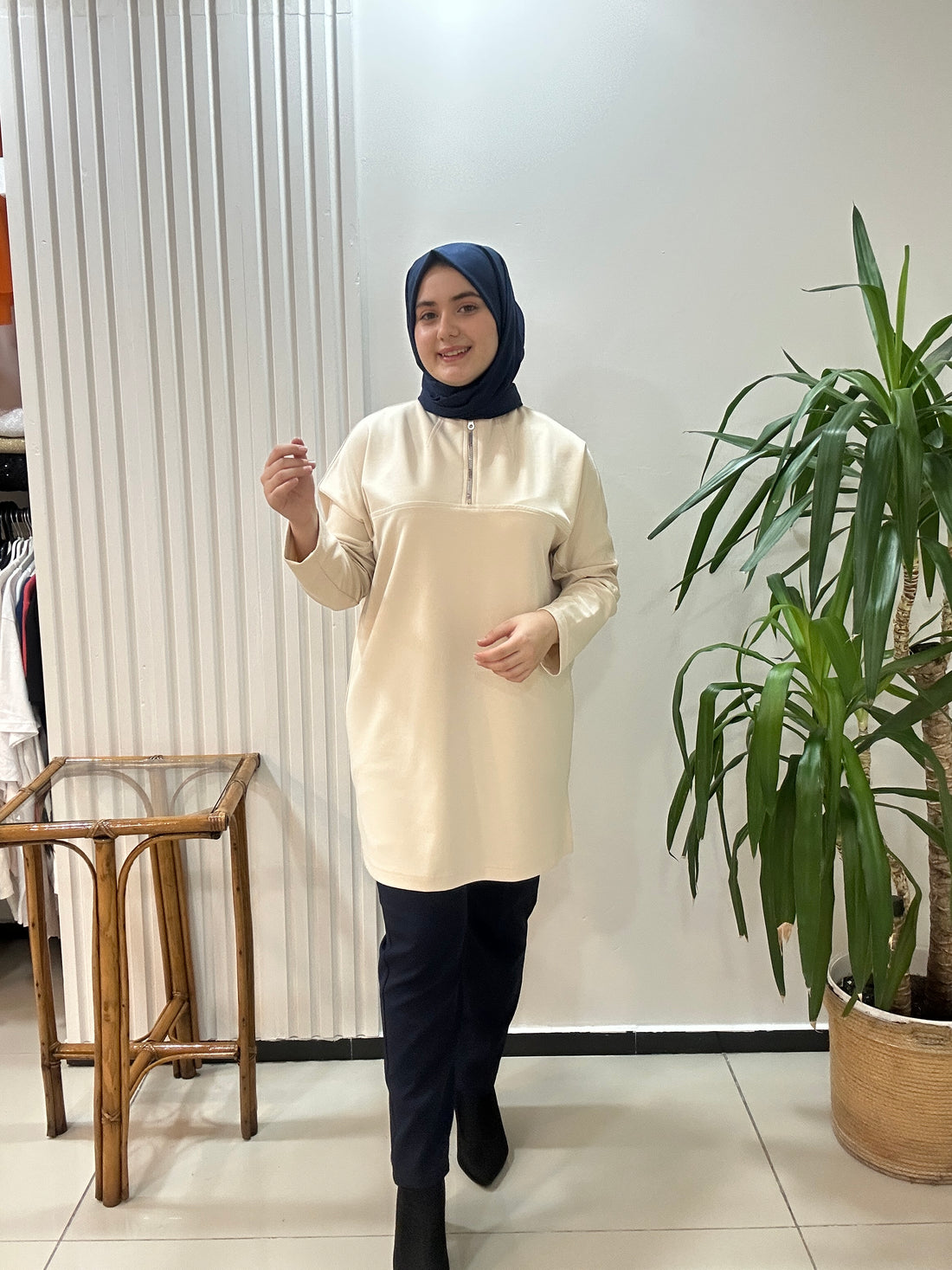 Fermuar Detaylı Sweat BEJ