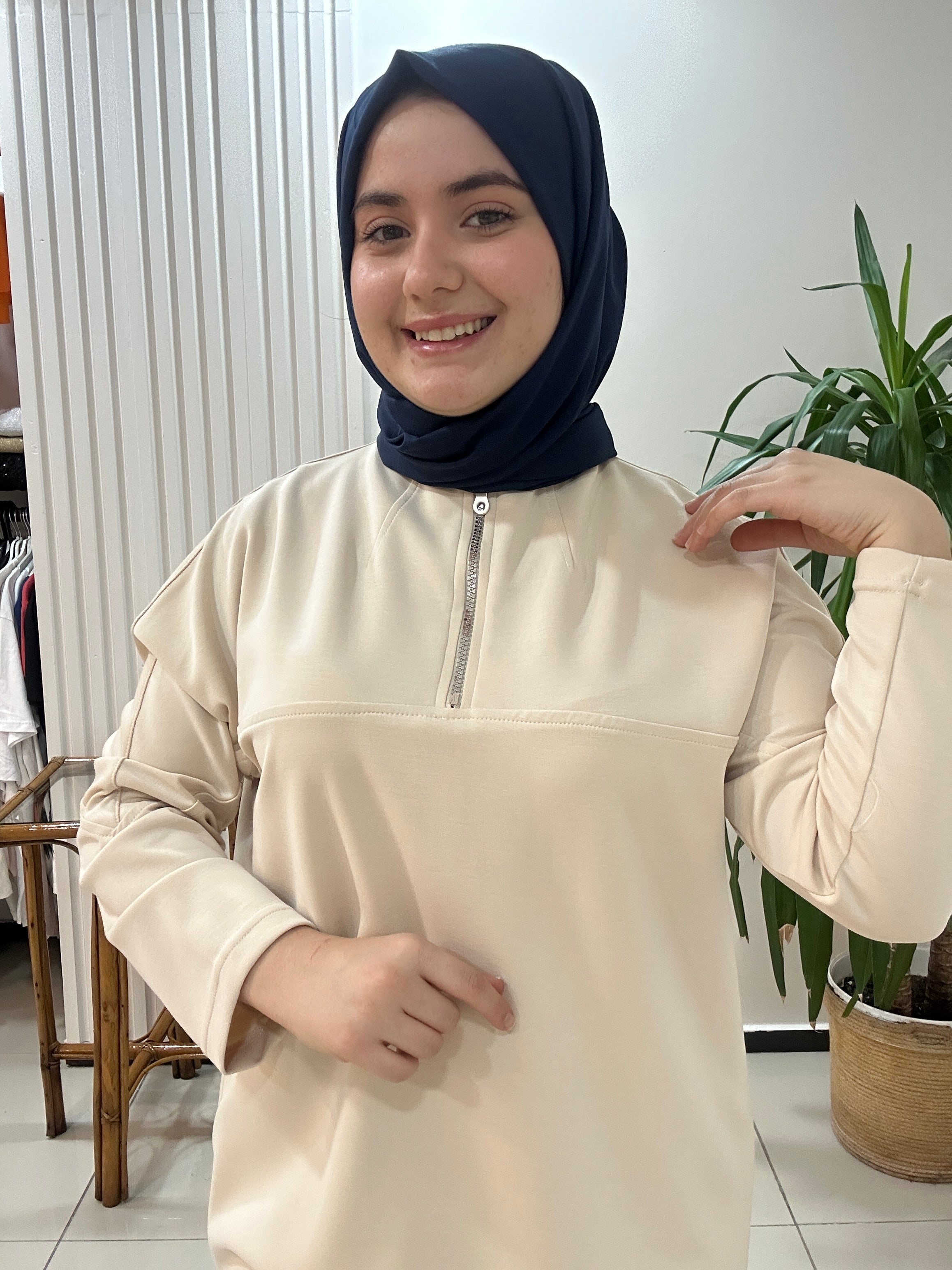 Fermuar Detaylı Sweat BEJ