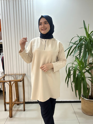 Fermuar Detaylı Sweat BEJ