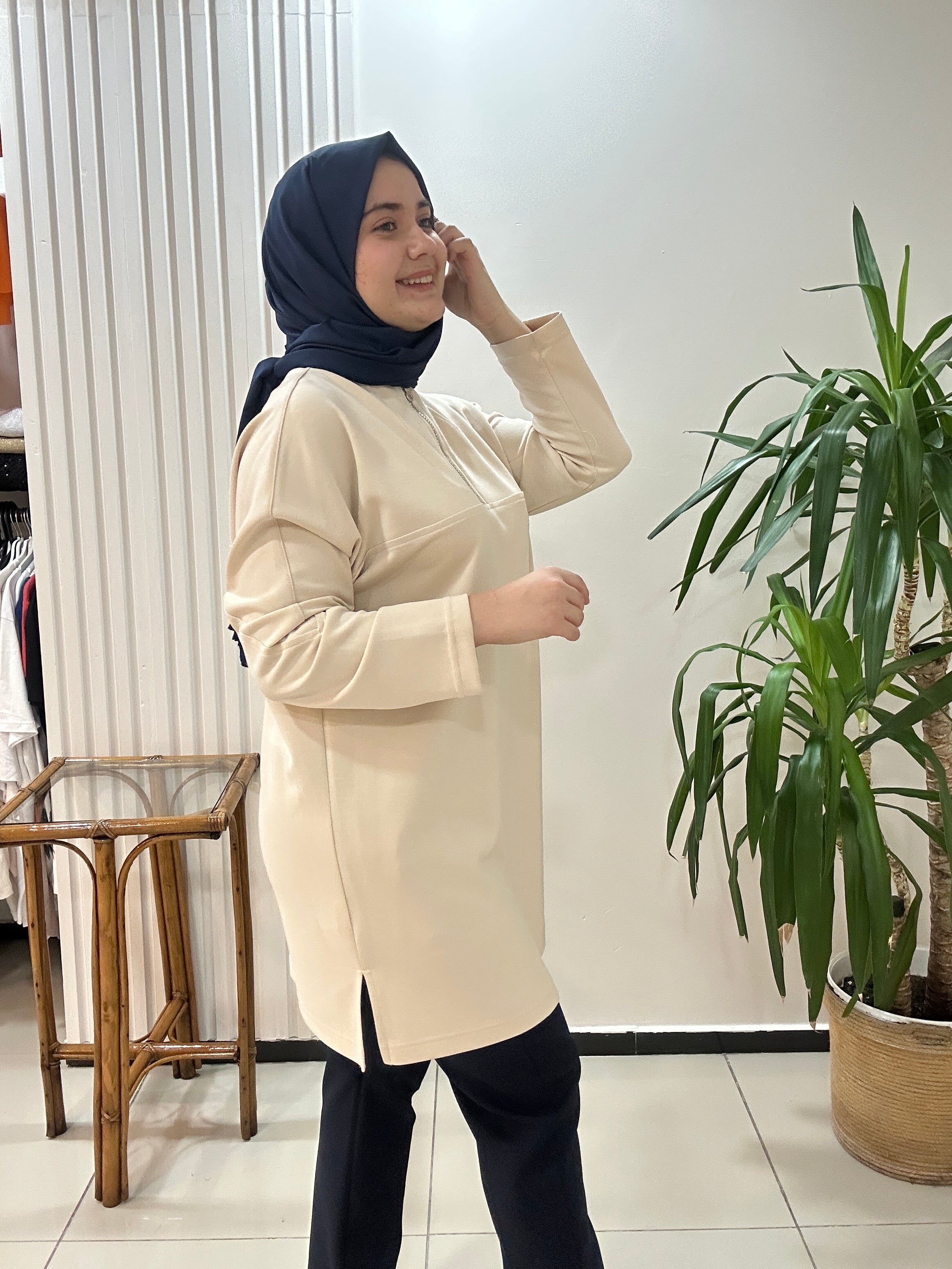 Fermuar Detaylı Sweat BEJ