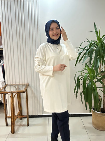 Yakası Fermuarlı Sweat BEYAZ