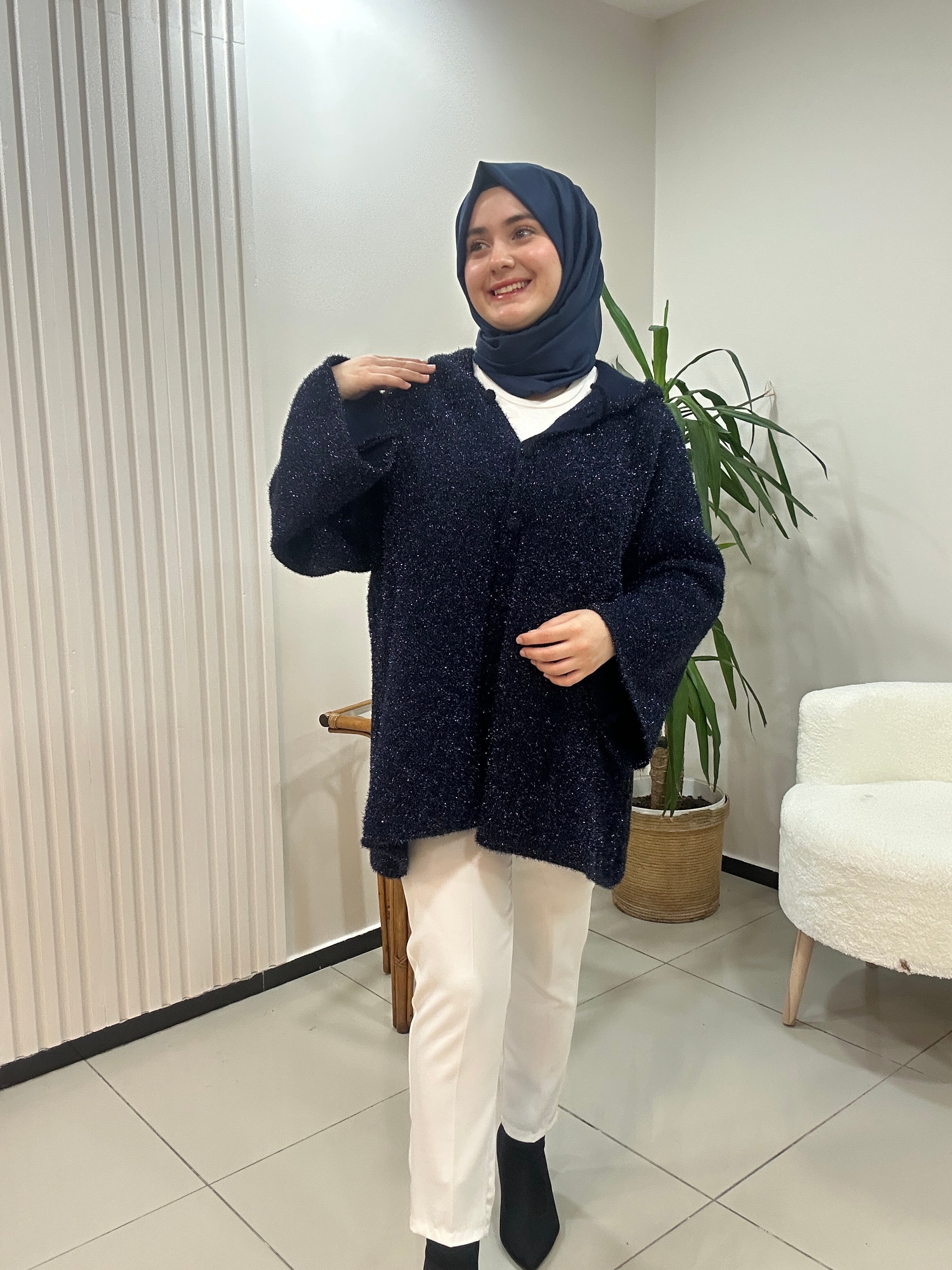 Simli Kapşonlu Hırka