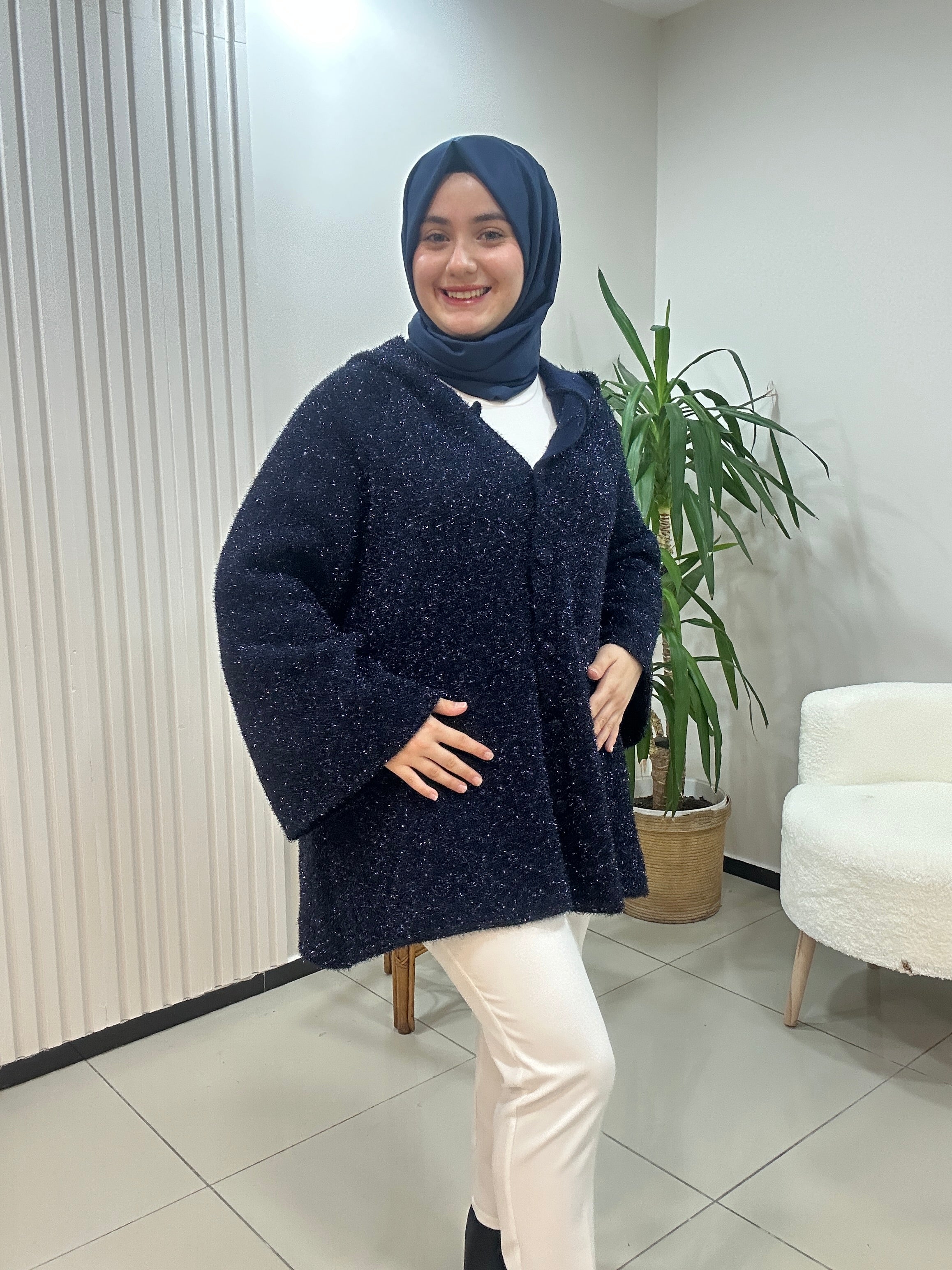 Simli Kapşonlu Hırka