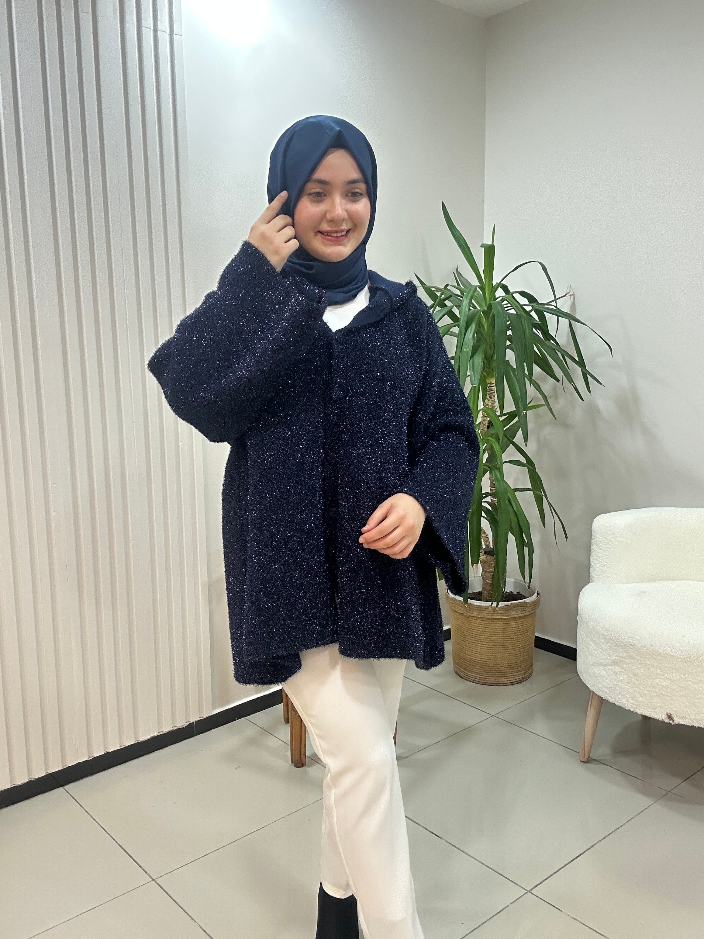 Simli Kapşonlu Hırka