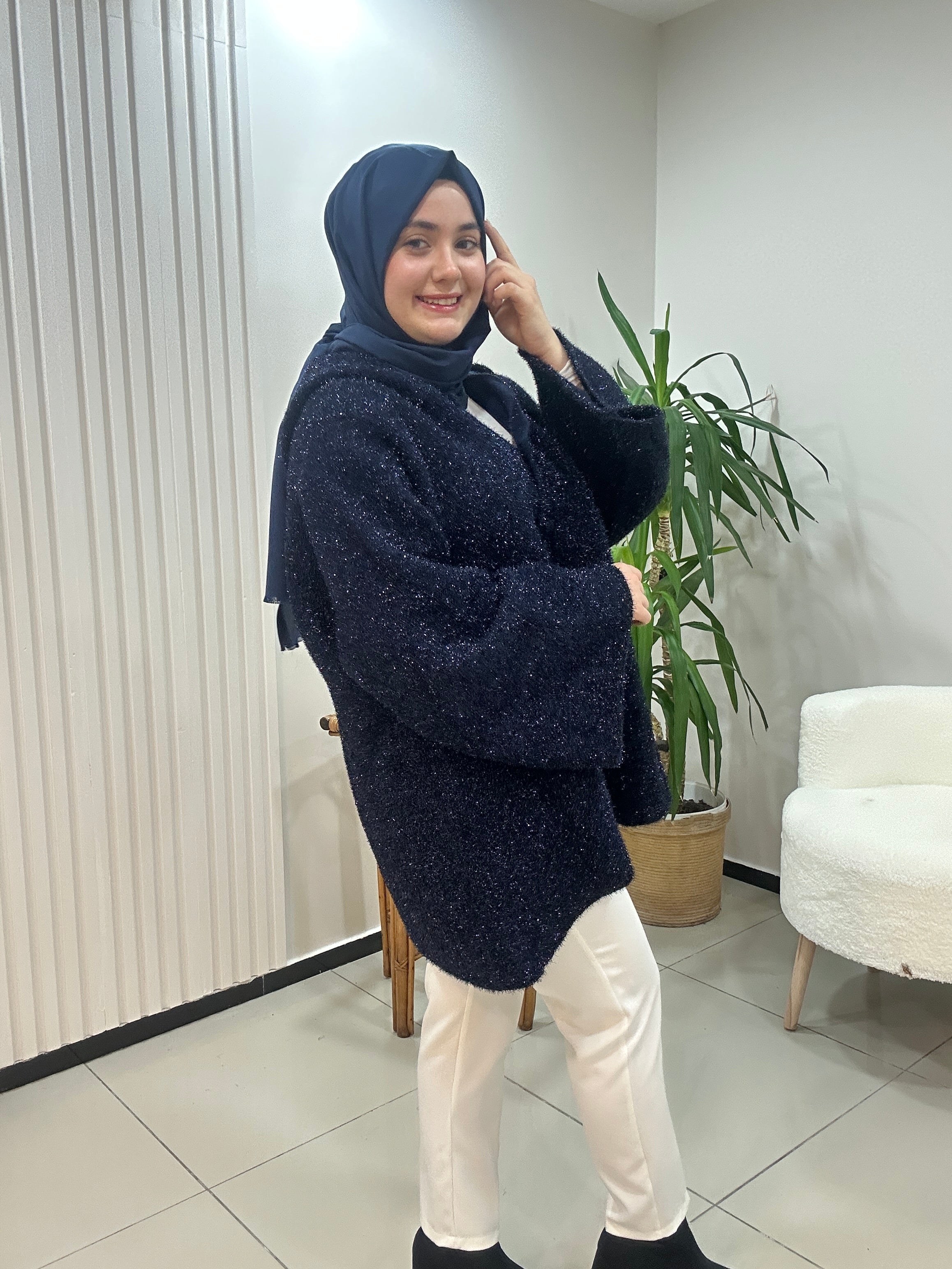 Simli Kapşonlu Hırka