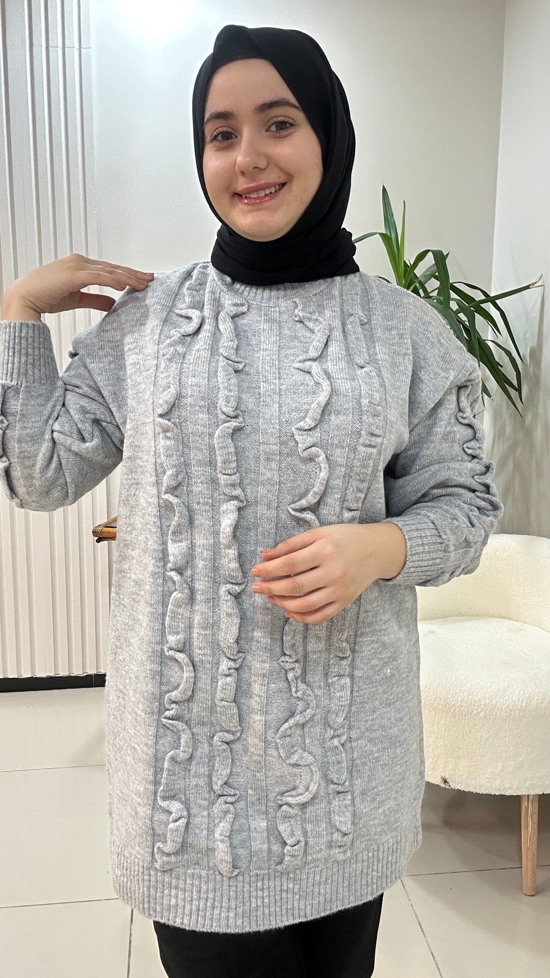 Dalgalı Kabartma Desen Triko