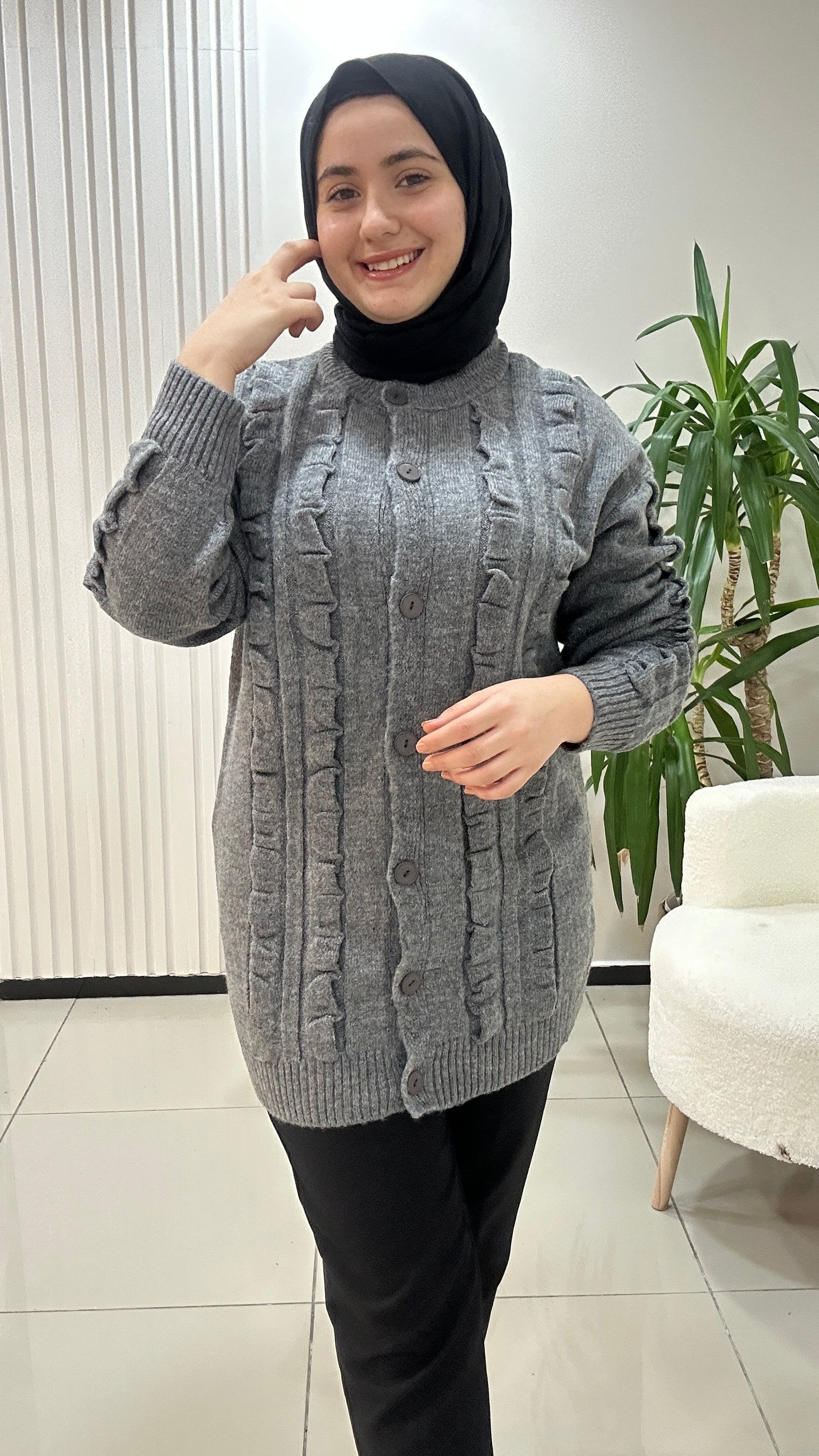 Dalga Desenli Triko Hırka