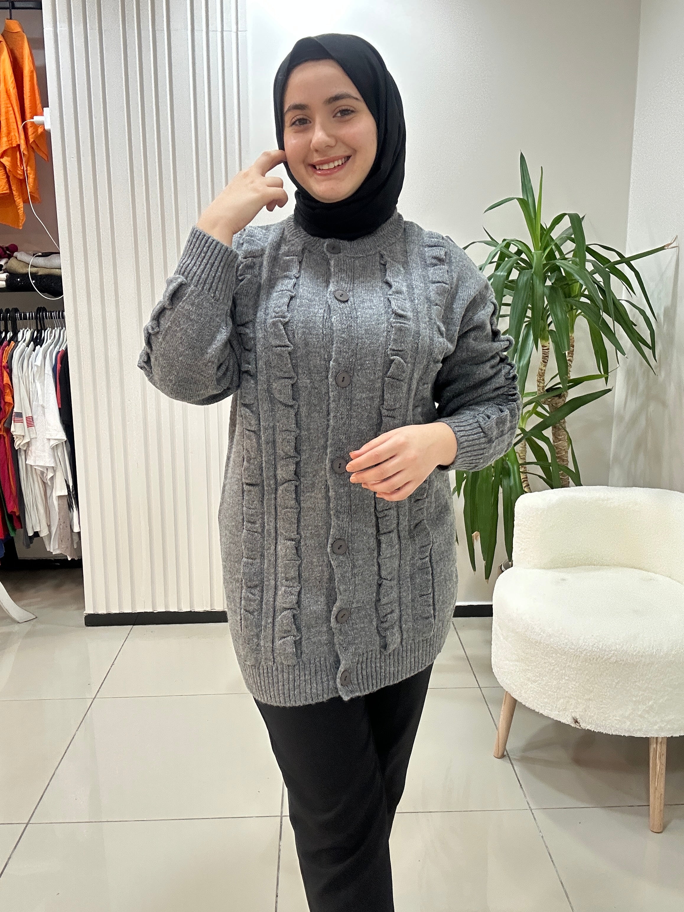 Dalga Desenli Triko Hırka