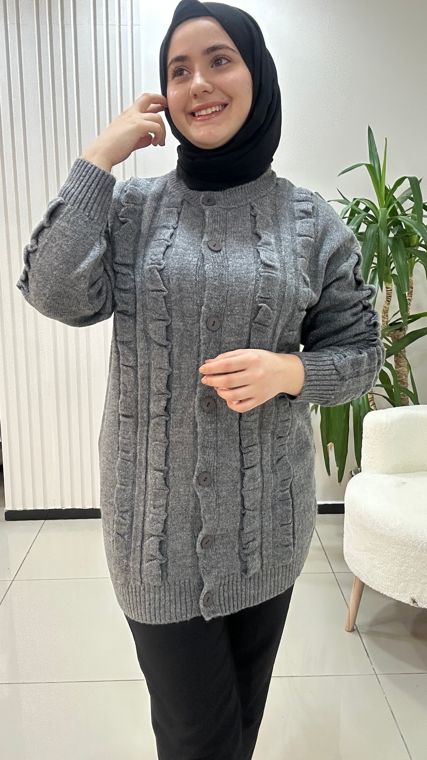 Dalga Desenli Triko Hırka