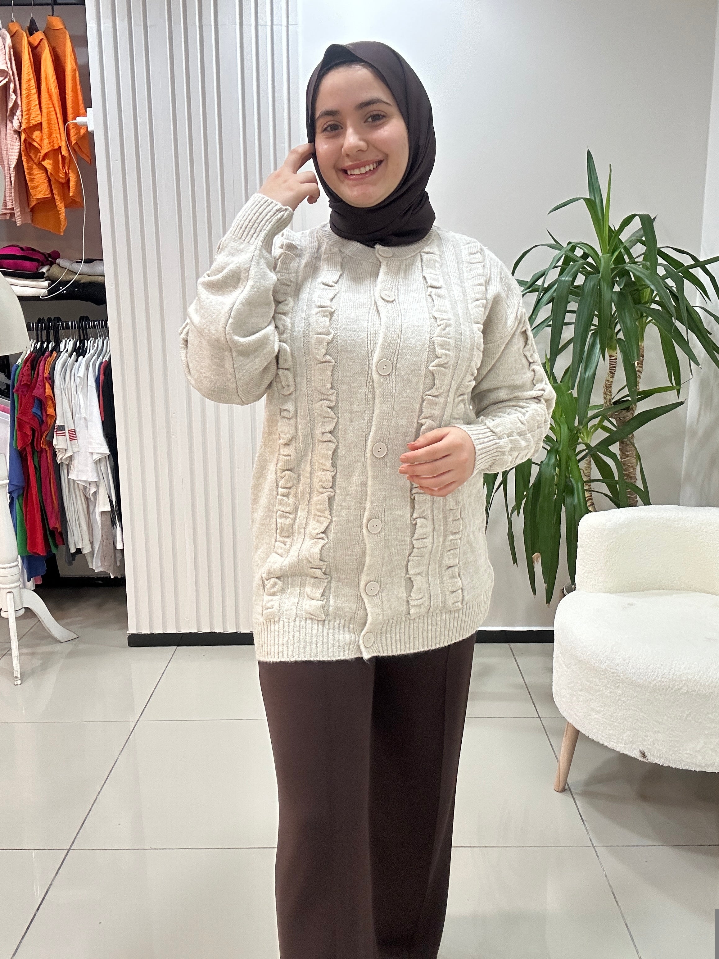 Dalga Desenli Triko Hırka