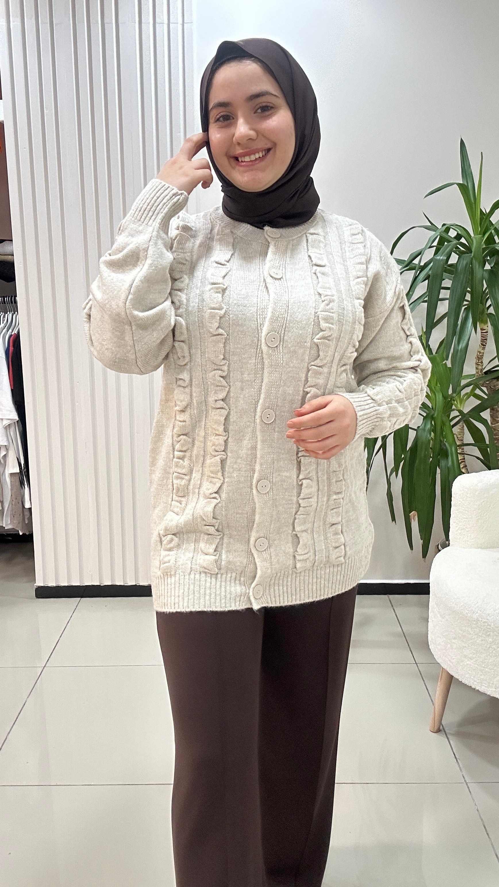 Dalga Desenli Triko Hırka