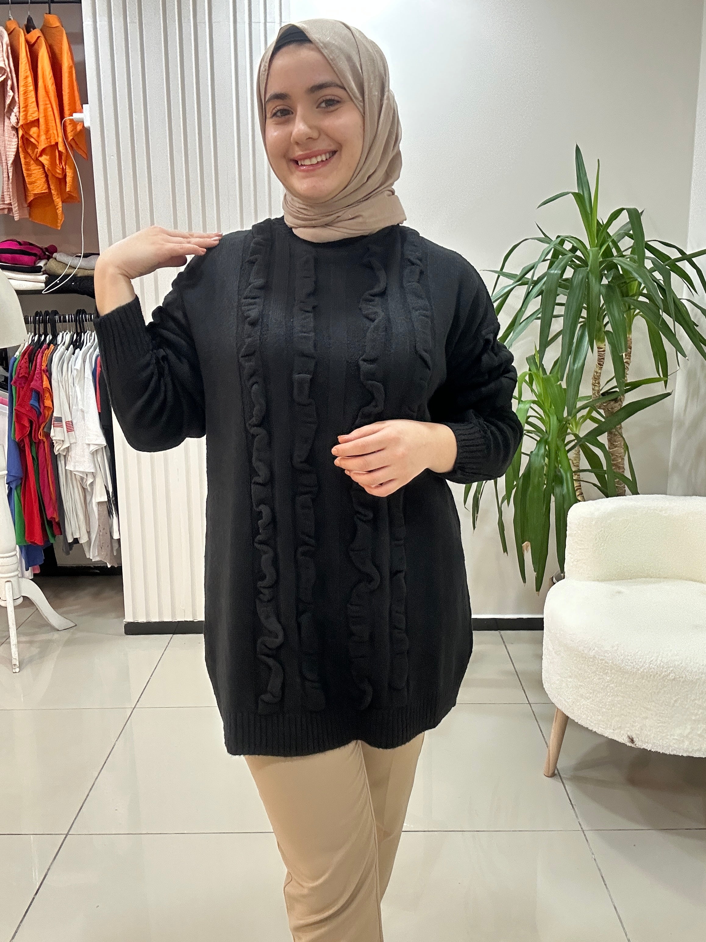 Dalgalı Kabartma Desen Triko