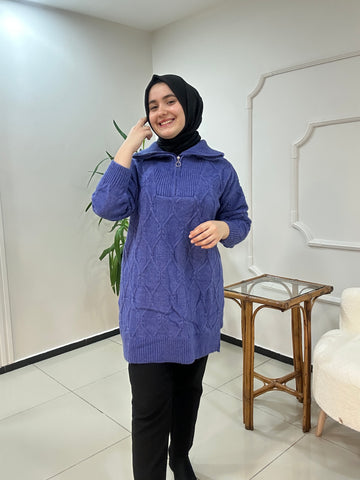 Yakası Fermuarlı Yünlü Triko