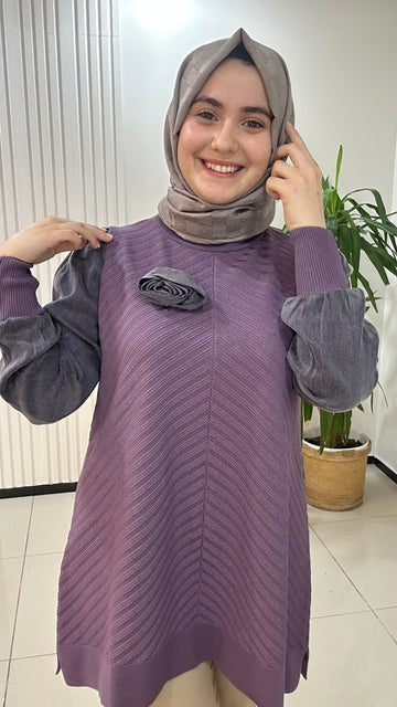 İpek Kupra Merserize Tunik Gül Broşlu