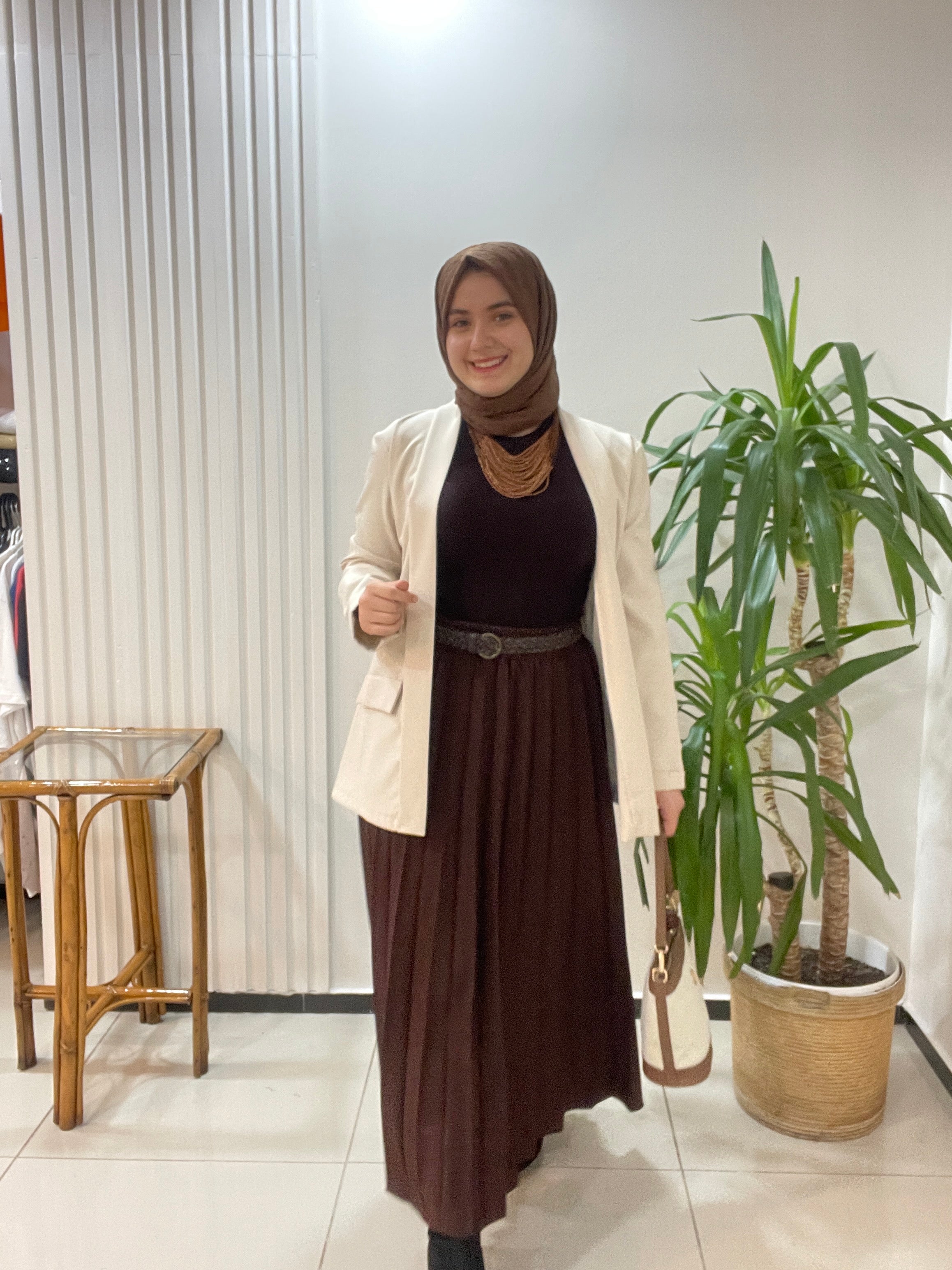 Şal Yaka Ceket Krem Siyah