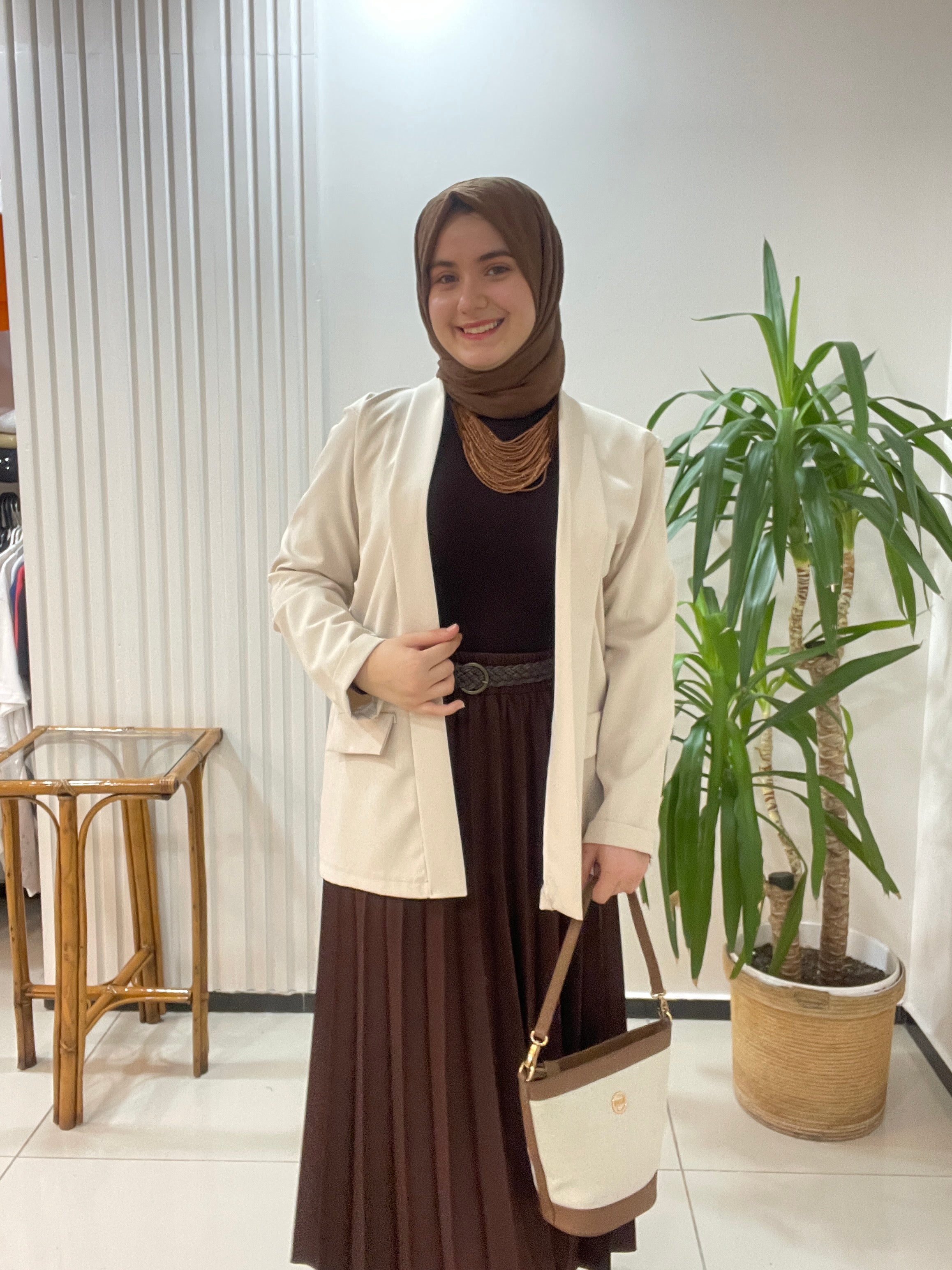 Şal Yaka Ceket Krem Siyah