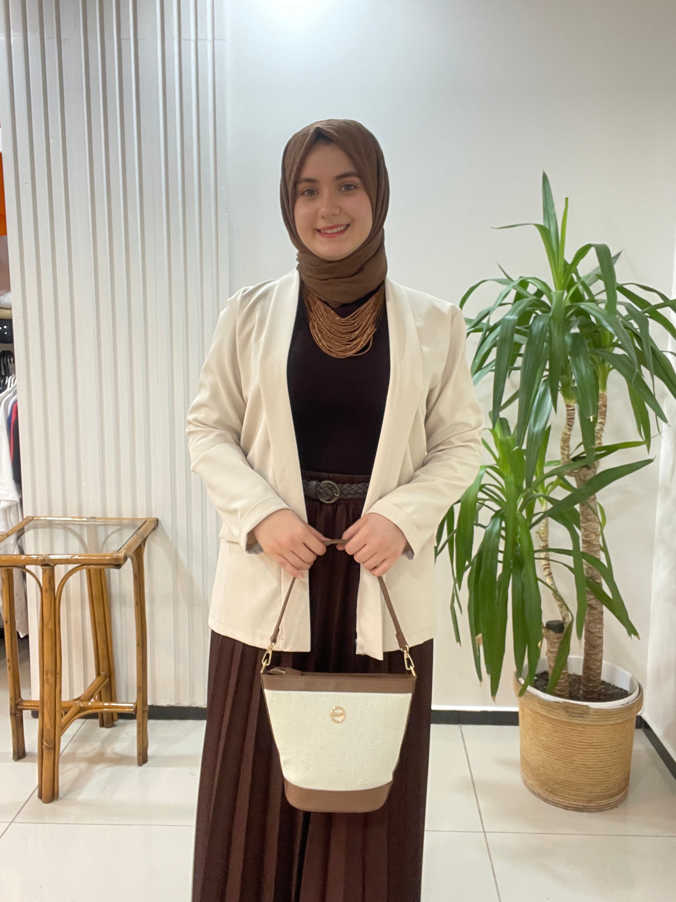 Şal Yaka Ceket Krem Siyah