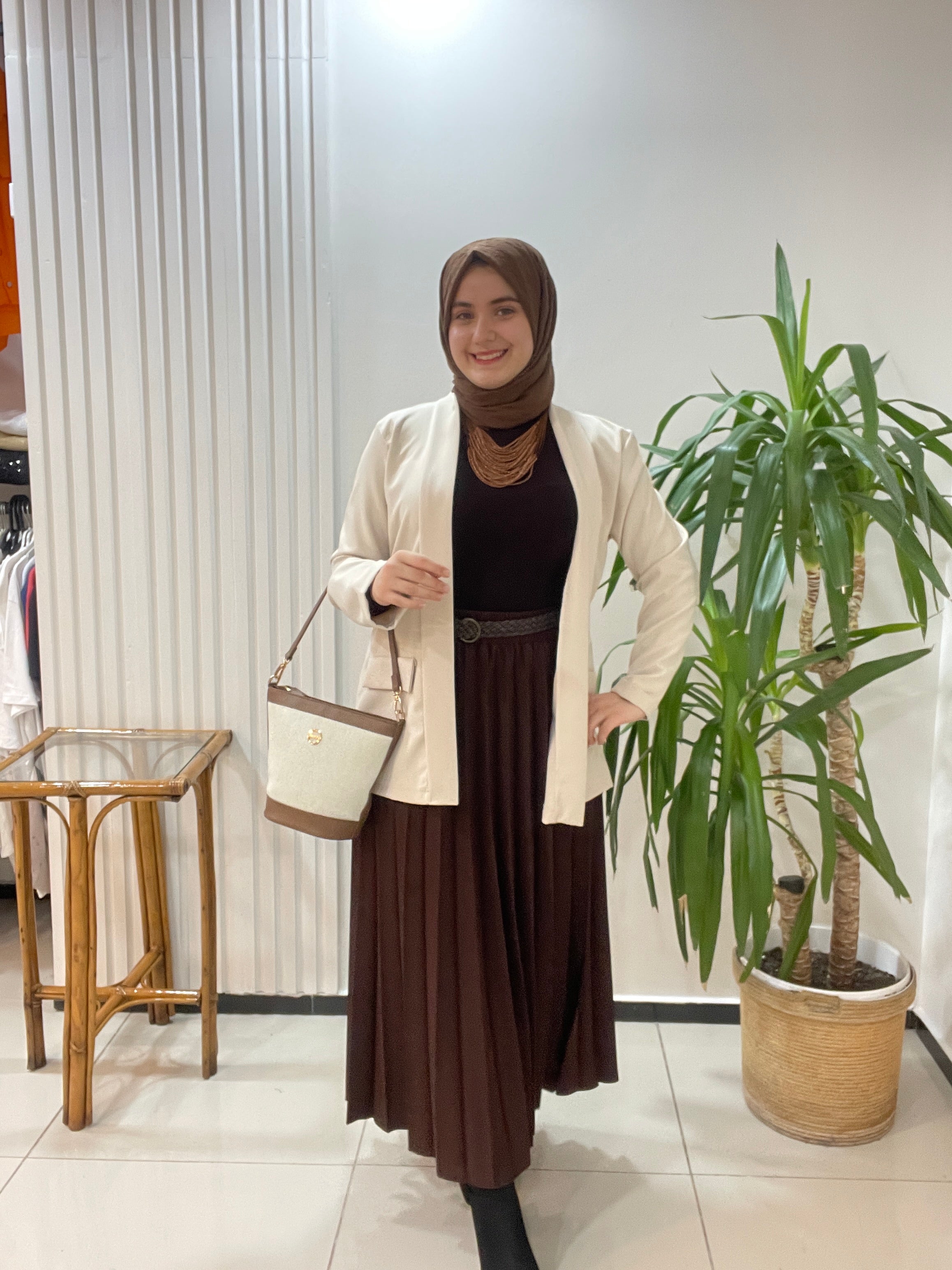 Şal Yaka Ceket Krem Siyah