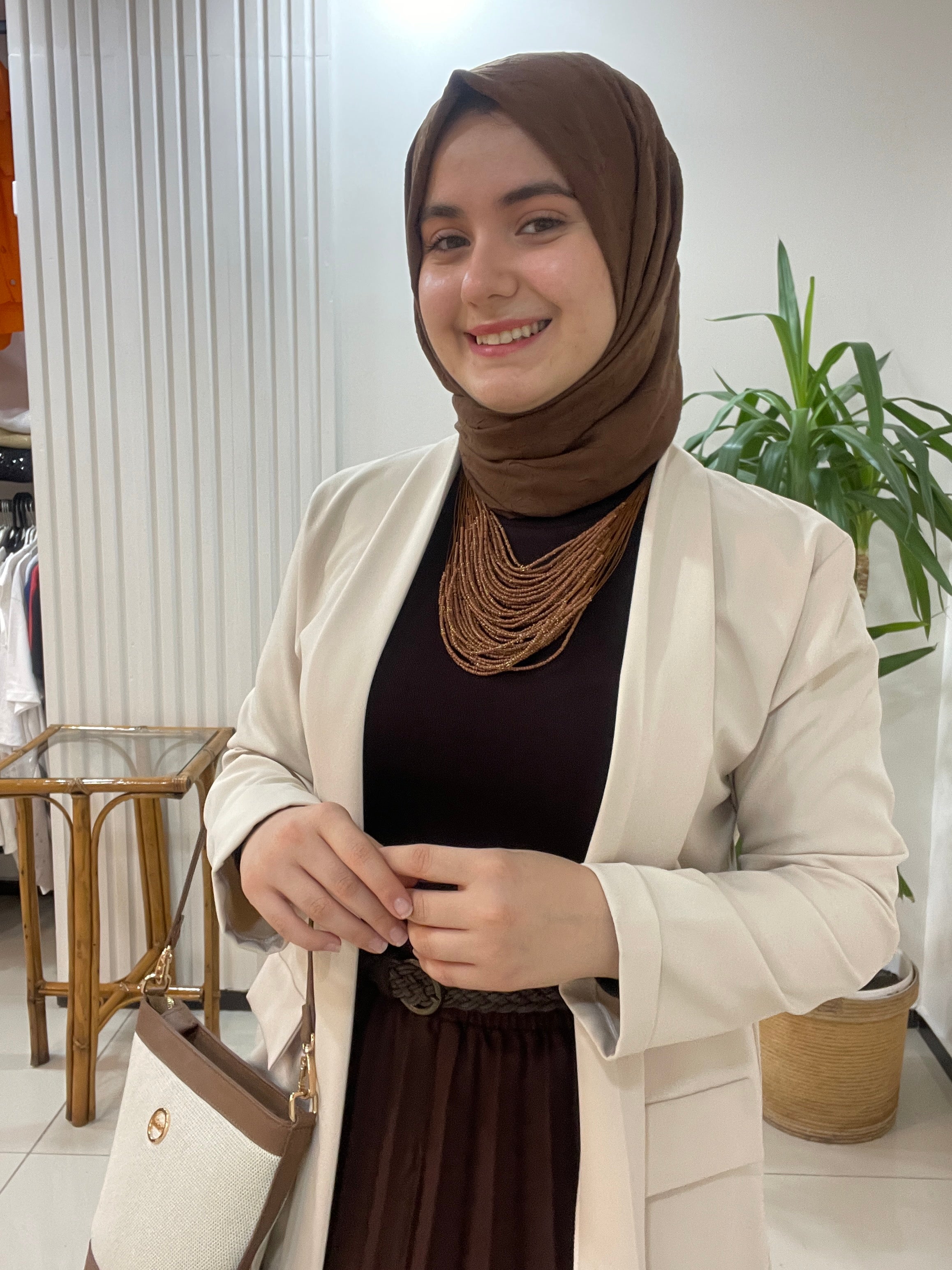 Şal Yaka Ceket Krem Siyah