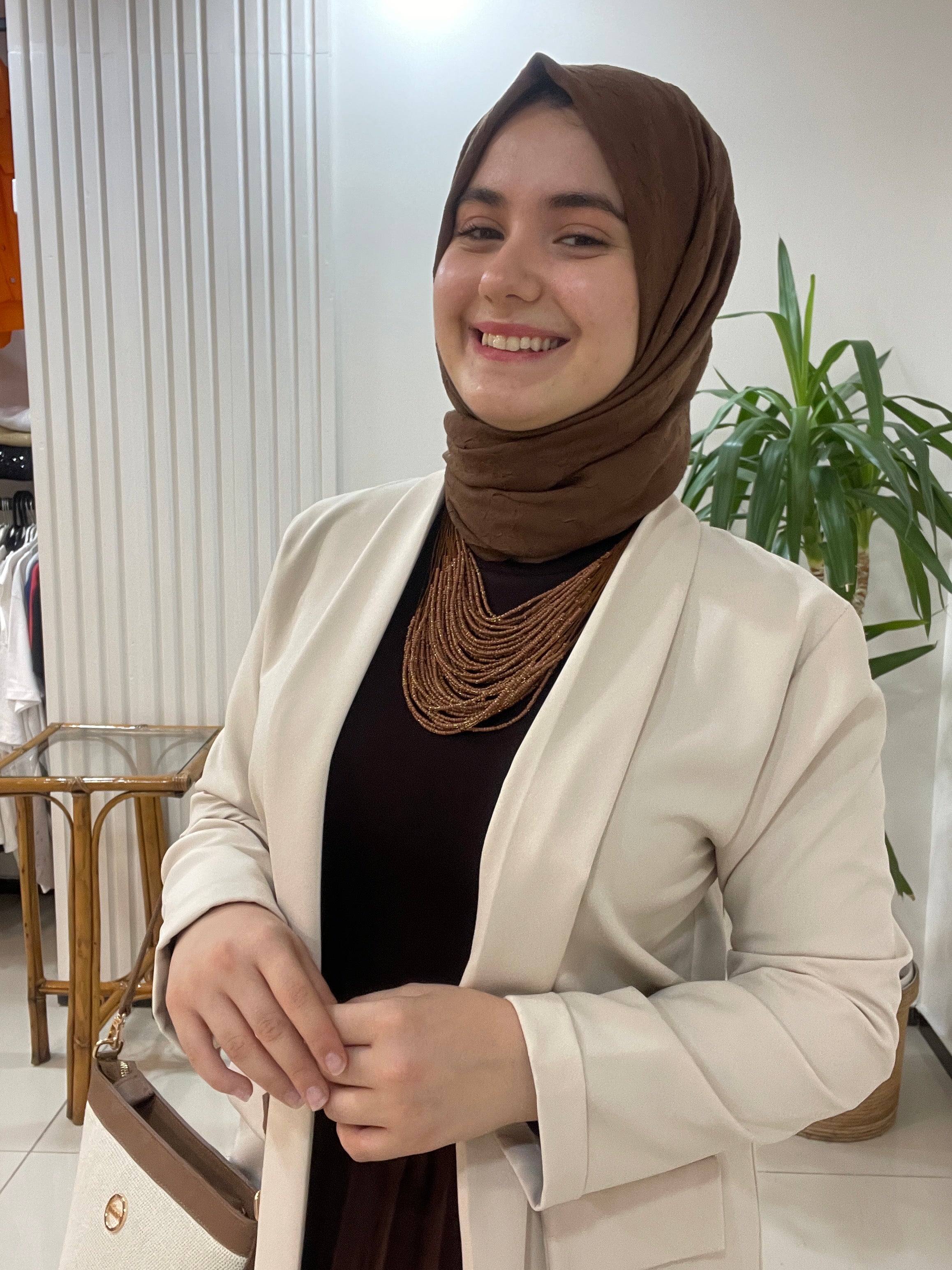 Şal Yaka Ceket Krem Siyah