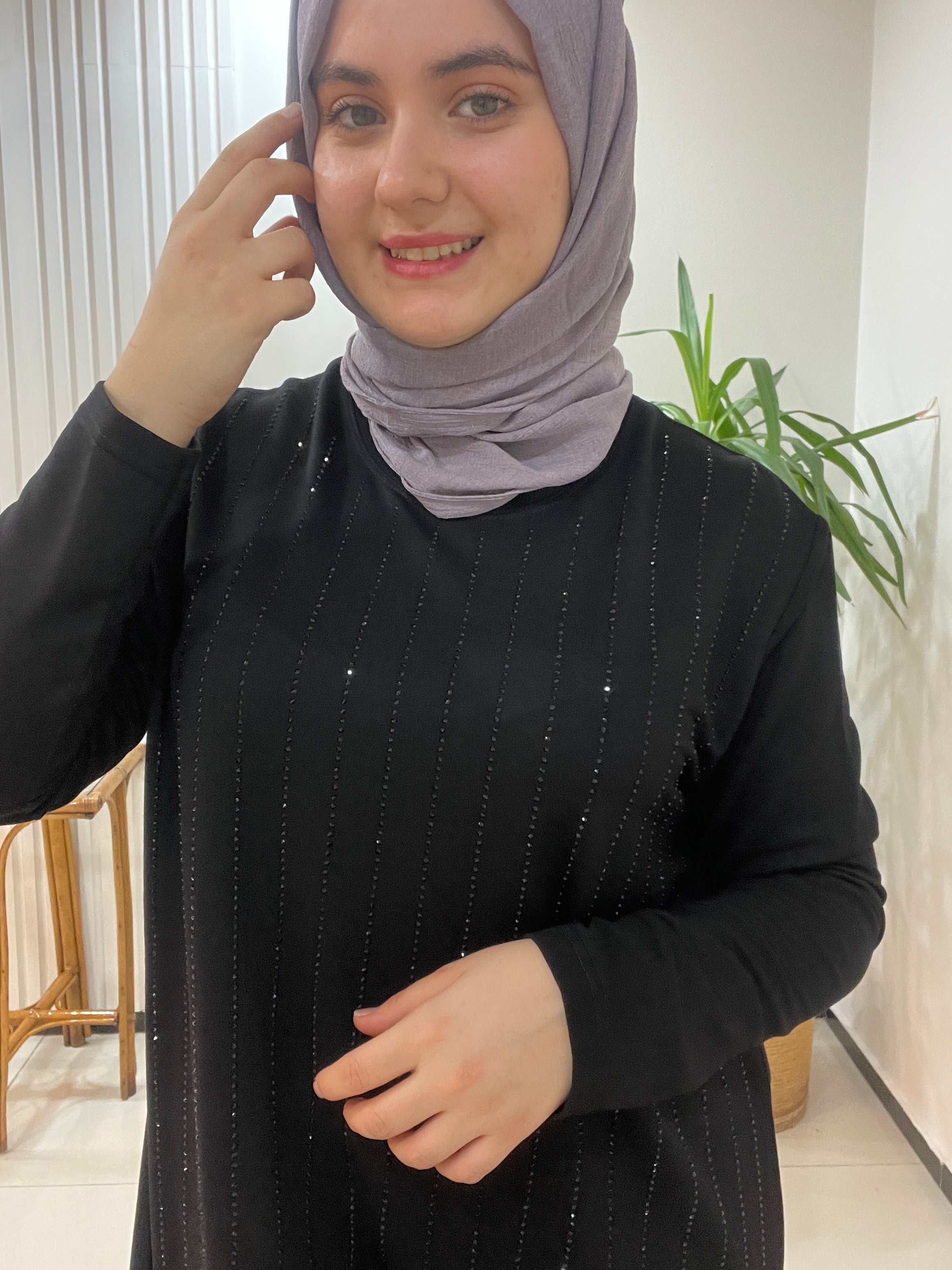 Büyük beden takım taş baskılı - Siyah