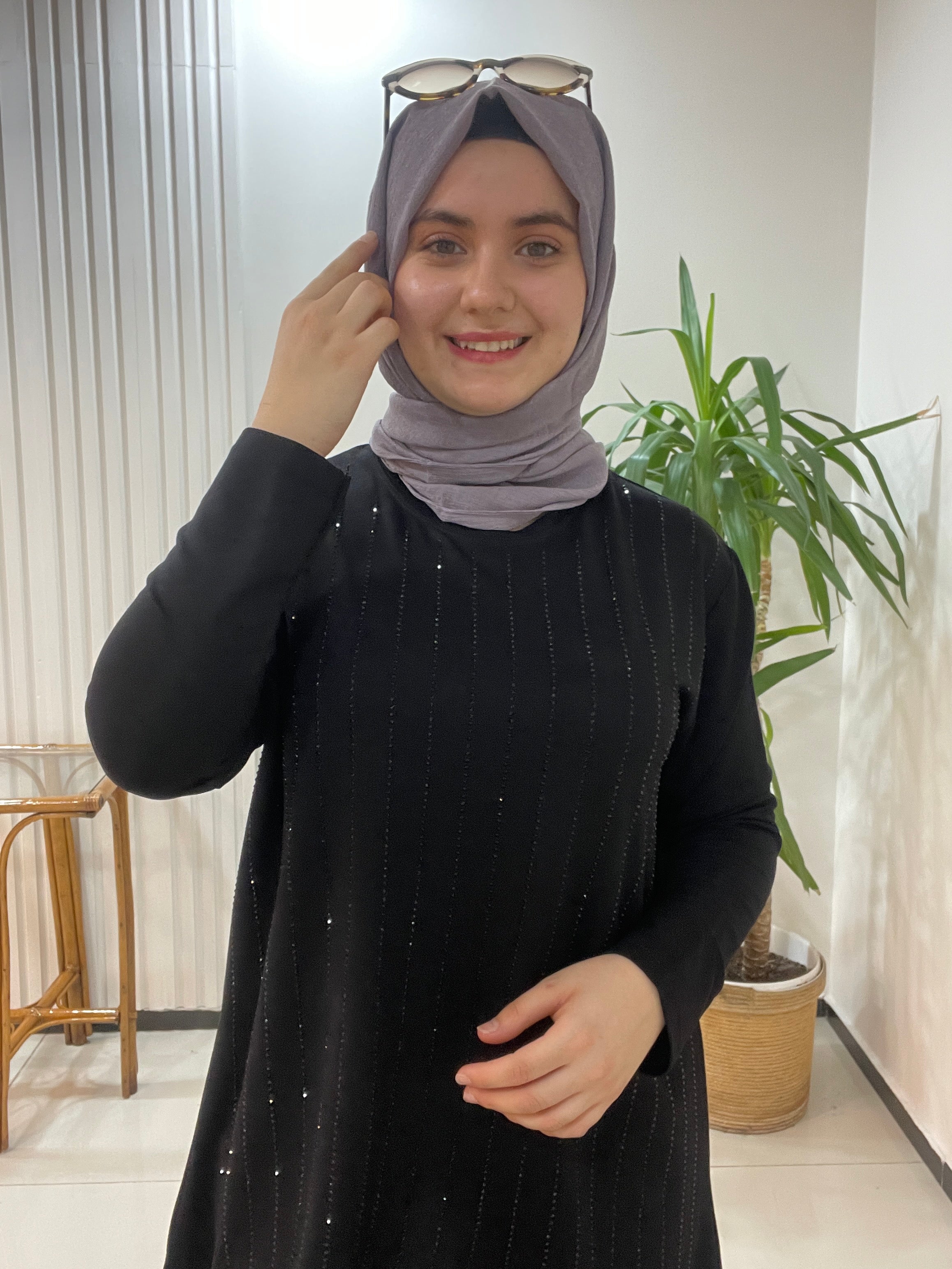 Büyük beden takım taş baskılı - Siyah