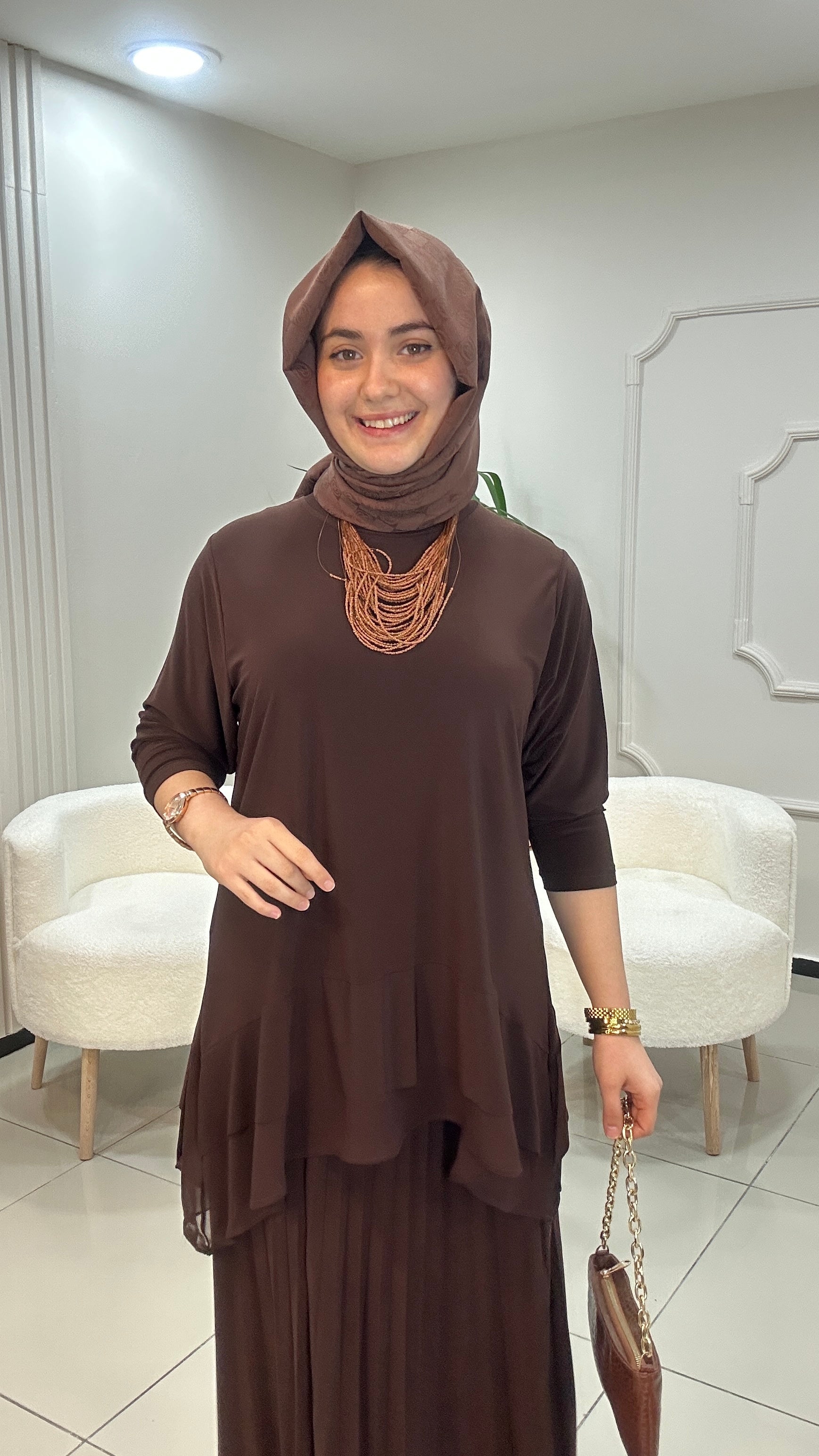 Şifon Volanlı Etekli Takım