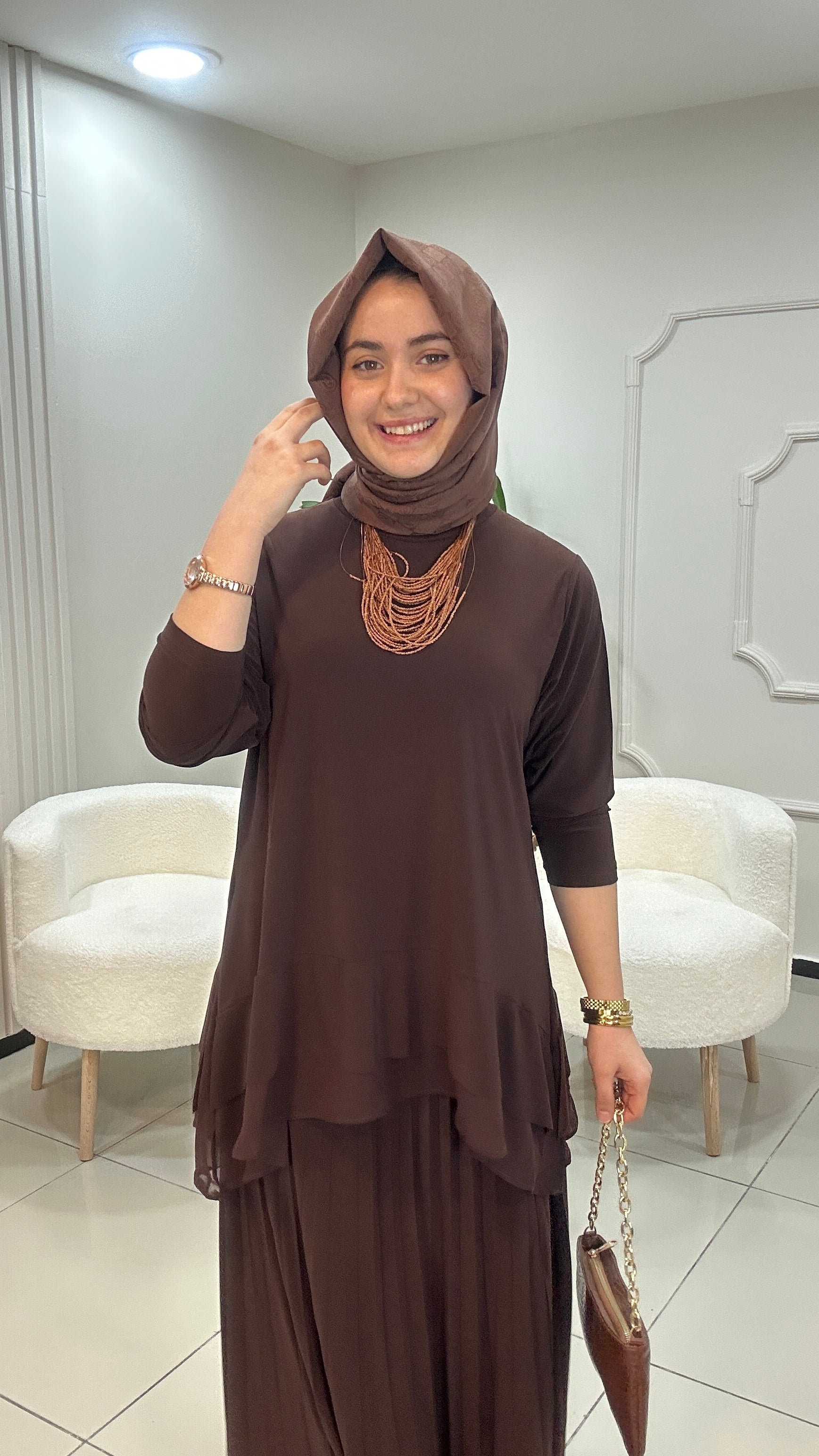 Şifon Volanlı Etekli Takım