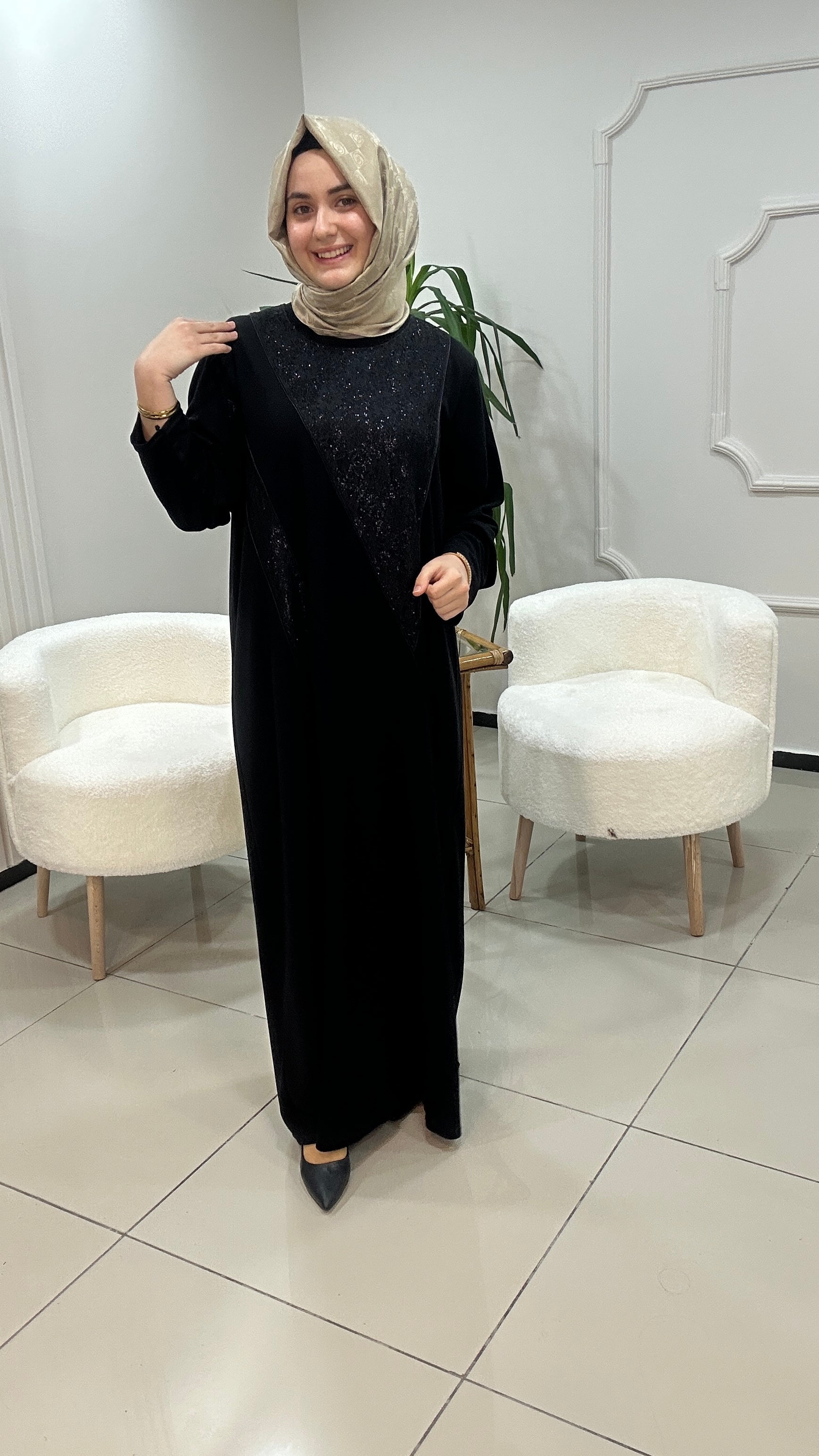 Simli Dantel Detaylı Elbise
