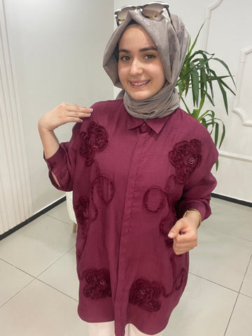 Şerit Gül Desen Gömlek