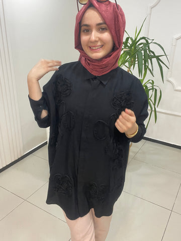 Şerit Gül Desen Gömlek
