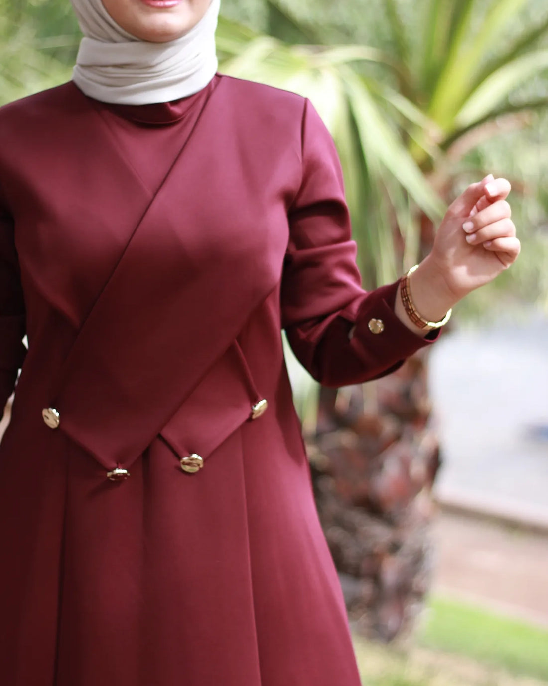 Bordo Kruvaze Tesettür Elbise